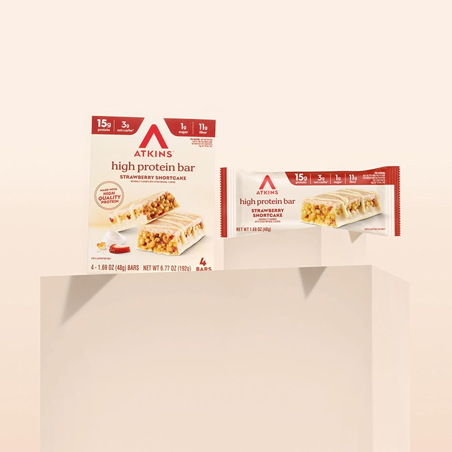 image:imageAtkins Blueberry Greek Yogurt Flavor High Protein Bar 15g Protein 3g Sugar 5g Net Carb High Fiber Snacks Keto Friendly Protein Bars 4 Count Pack of 6Strawberry Shortcake