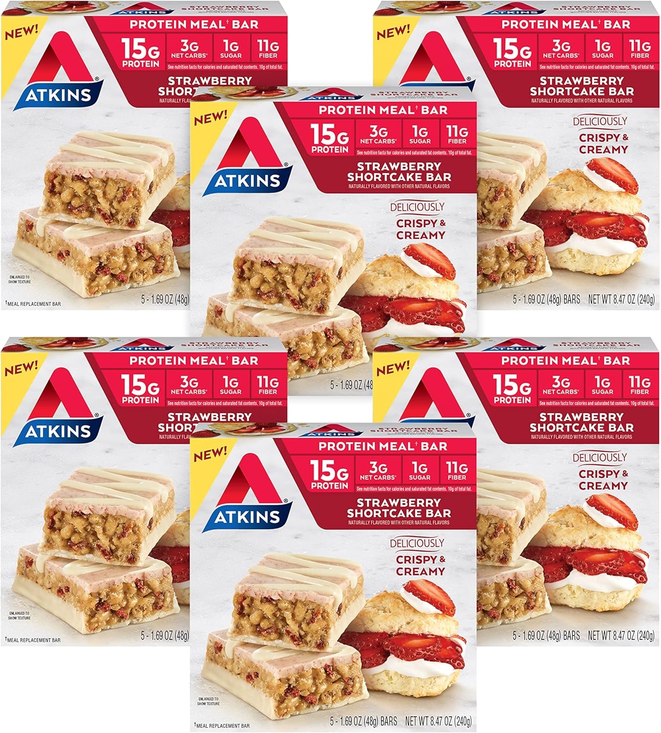 image:imageAtkins Blueberry Greek Yogurt Flavor High Protein Bar 15g Protein 3g Sugar 5g Net Carb High Fiber Snacks Keto Friendly Protein Bars 4 Count Pack of 6Strawberry Shortcake