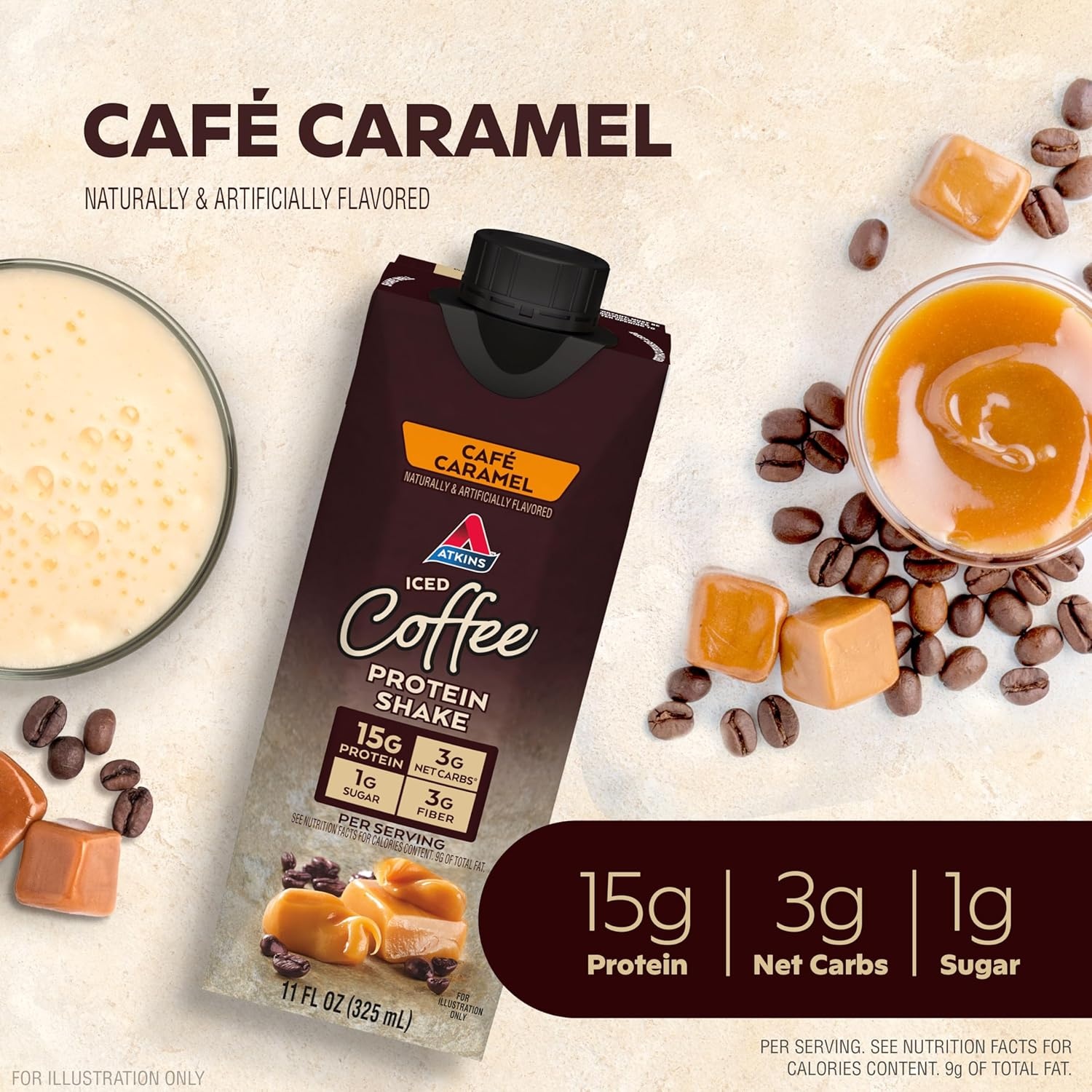 image:imageAtkins Caf au Lait Iced Coffee Flavored High Protein Shake Low Sugar and Low Carb Keto Friendly Ready to Drink Protein Drink Gluten Free 12 CountCaramel