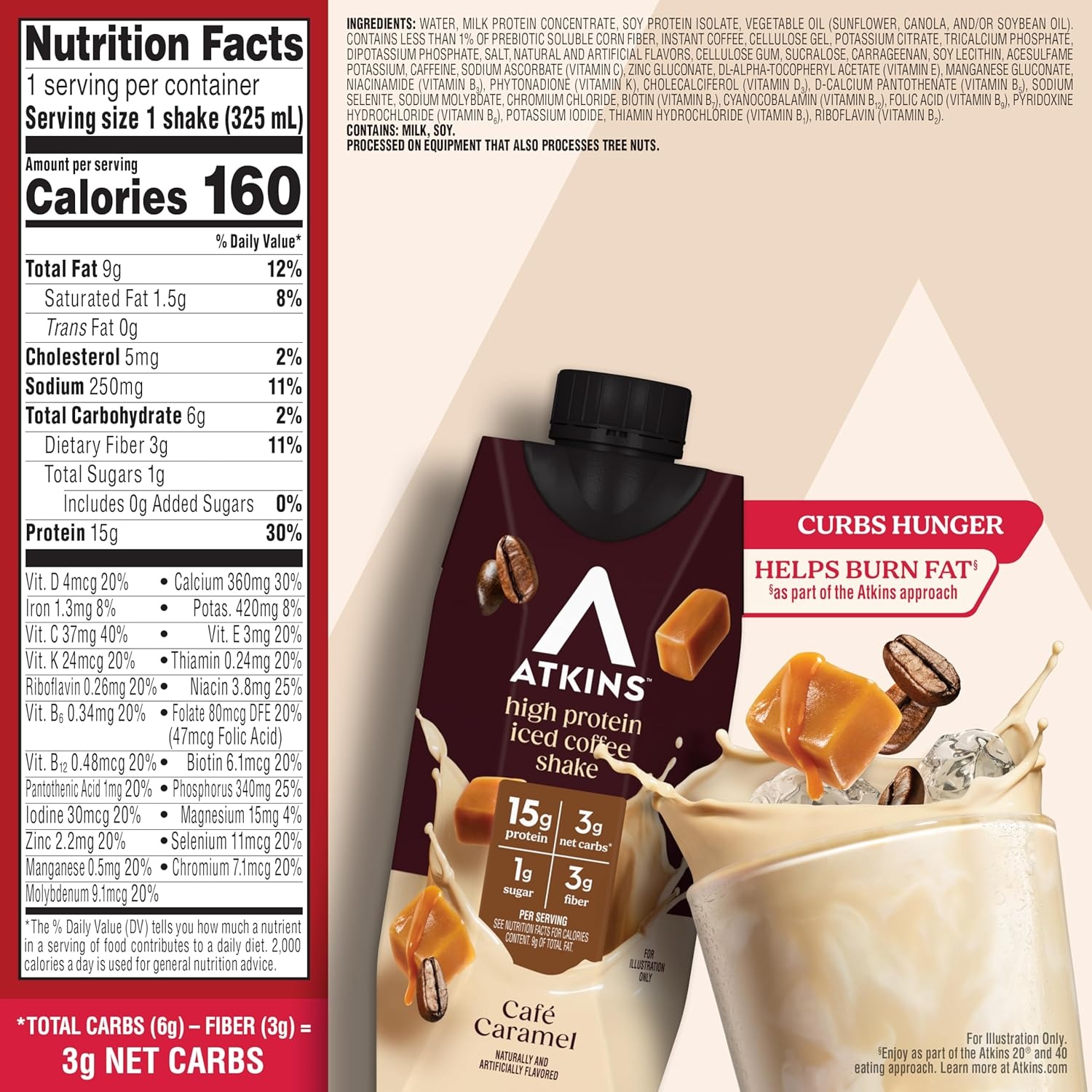 image:imageAtkins Caf au Lait Iced Coffee Flavored High Protein Shake Low Sugar and Low Carb Keto Friendly Ready to Drink Protein Drink Gluten Free 12 CountCaramel
