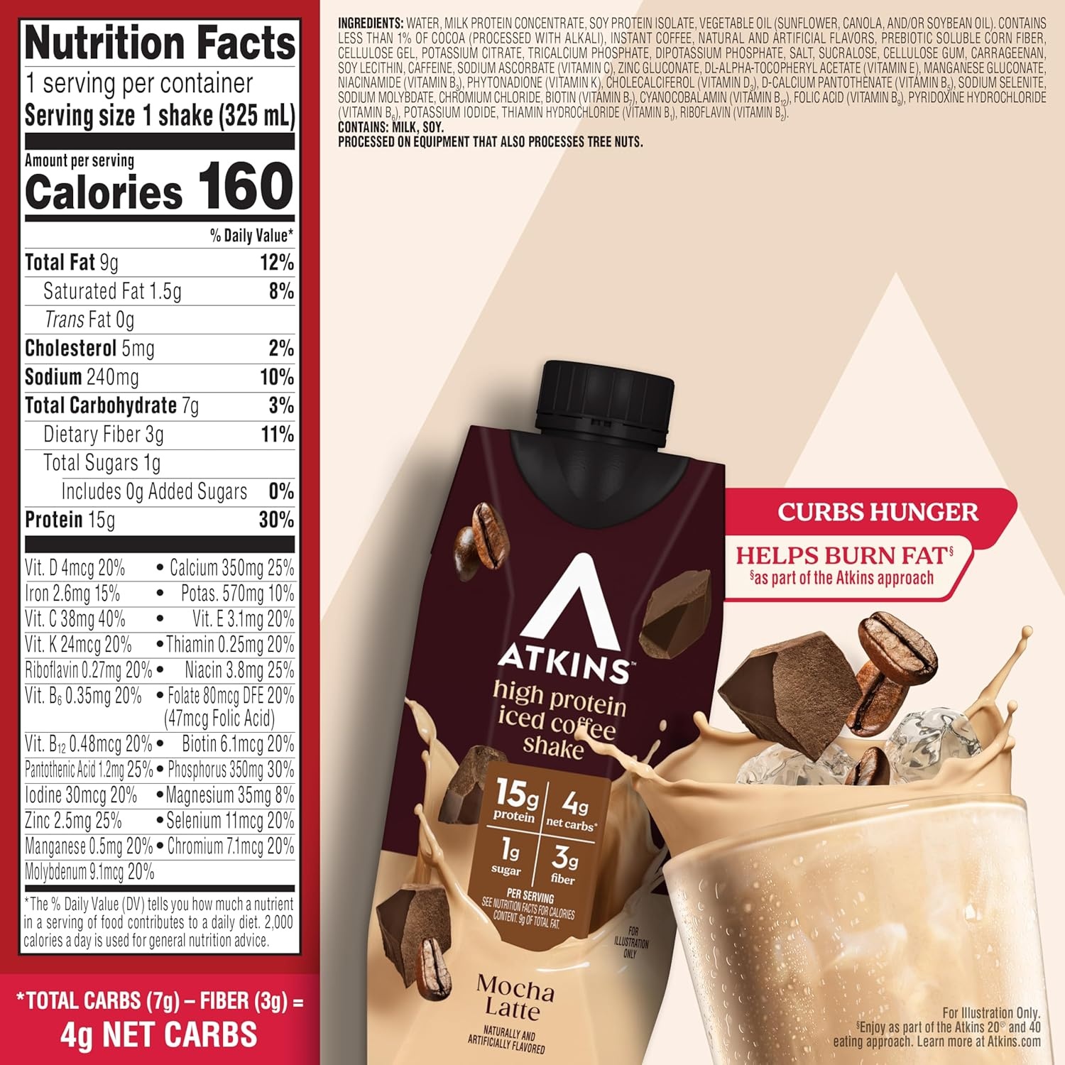 image:imageAtkins Caf au Lait Iced Coffee Flavored High Protein Shake Low Sugar and Low Carb Keto Friendly Ready to Drink Protein Drink Gluten Free 12 CountMocha