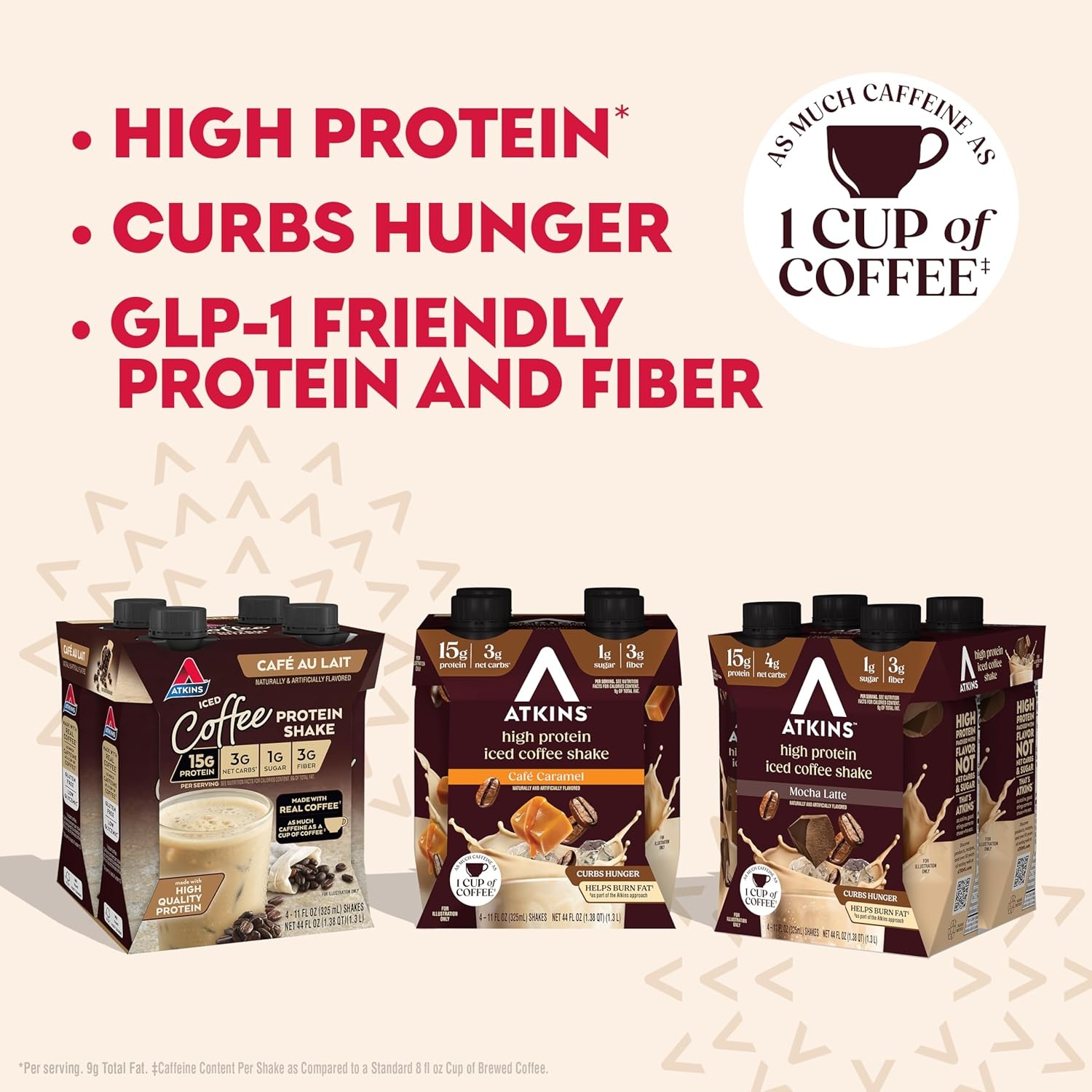 image:imageAtkins Caf au Lait Iced Coffee Flavored High Protein Shake Low Sugar and Low Carb Keto Friendly Ready to Drink Protein Drink Gluten Free 12 CountMocha Latte Caf au Lait Caf Caramel