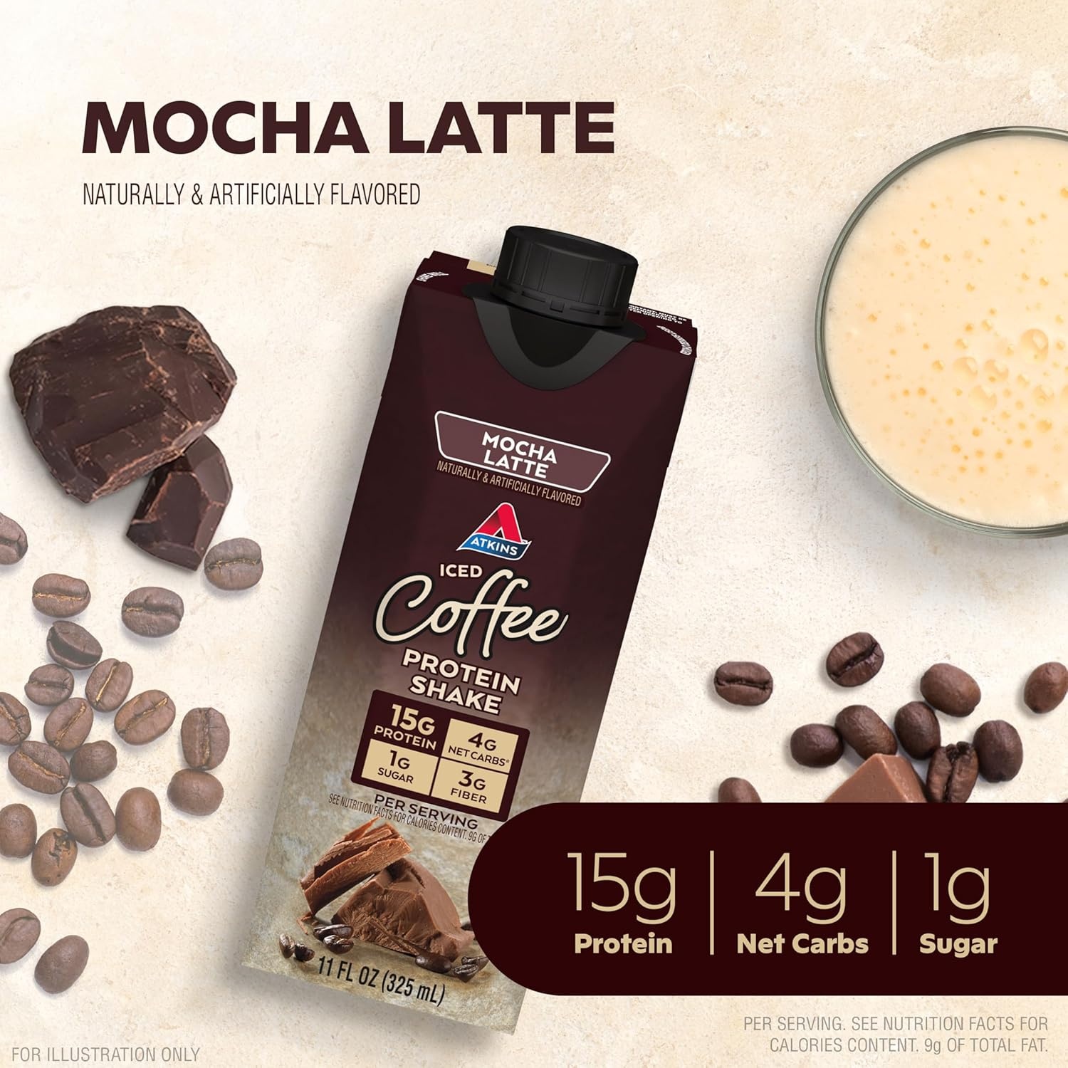 image:imageAtkins Caf au Lait Iced Coffee Flavored High Protein Shake Low Sugar and Low Carb Keto Friendly Ready to Drink Protein Drink Gluten Free 12 CountMocha