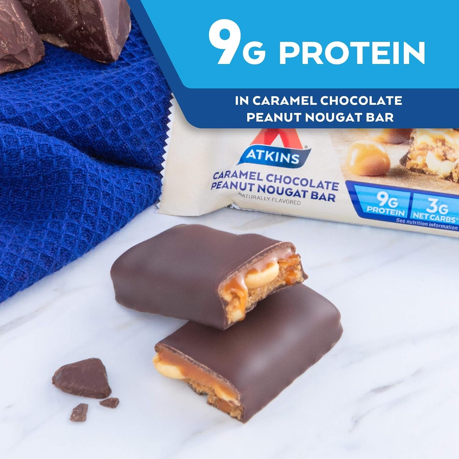 image:imageAtkins Chocolate Crme Protein Wafer Crisps Protein Dessert 4g Net Carb 1g Sugar High in Fiber Keto Friendly 5 CountCaramel Chocolate Peanut Nougat