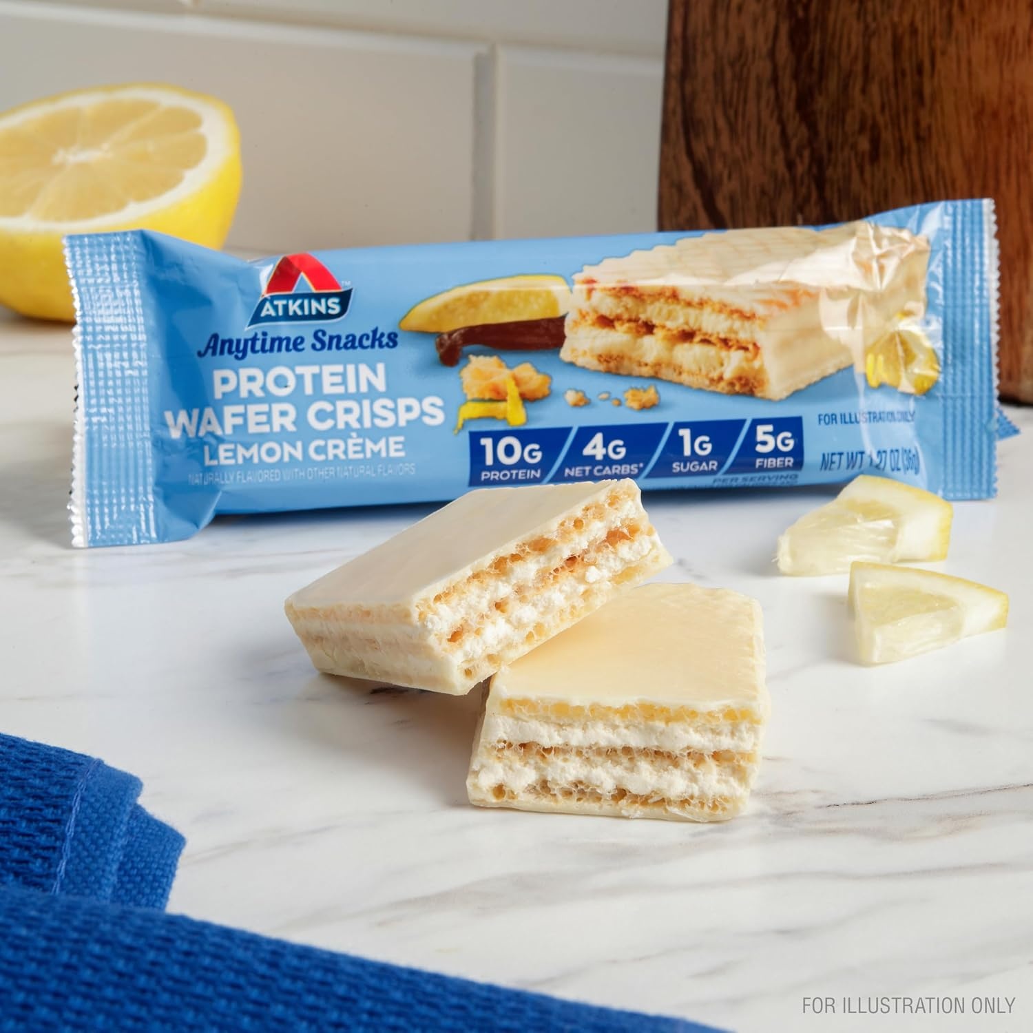 image:imageAtkins Chocolate Crme Protein Wafer Crisps Protein Dessert 4g Net Carb 1g Sugar High in Fiber Keto Friendly 5 CountLemon Crme