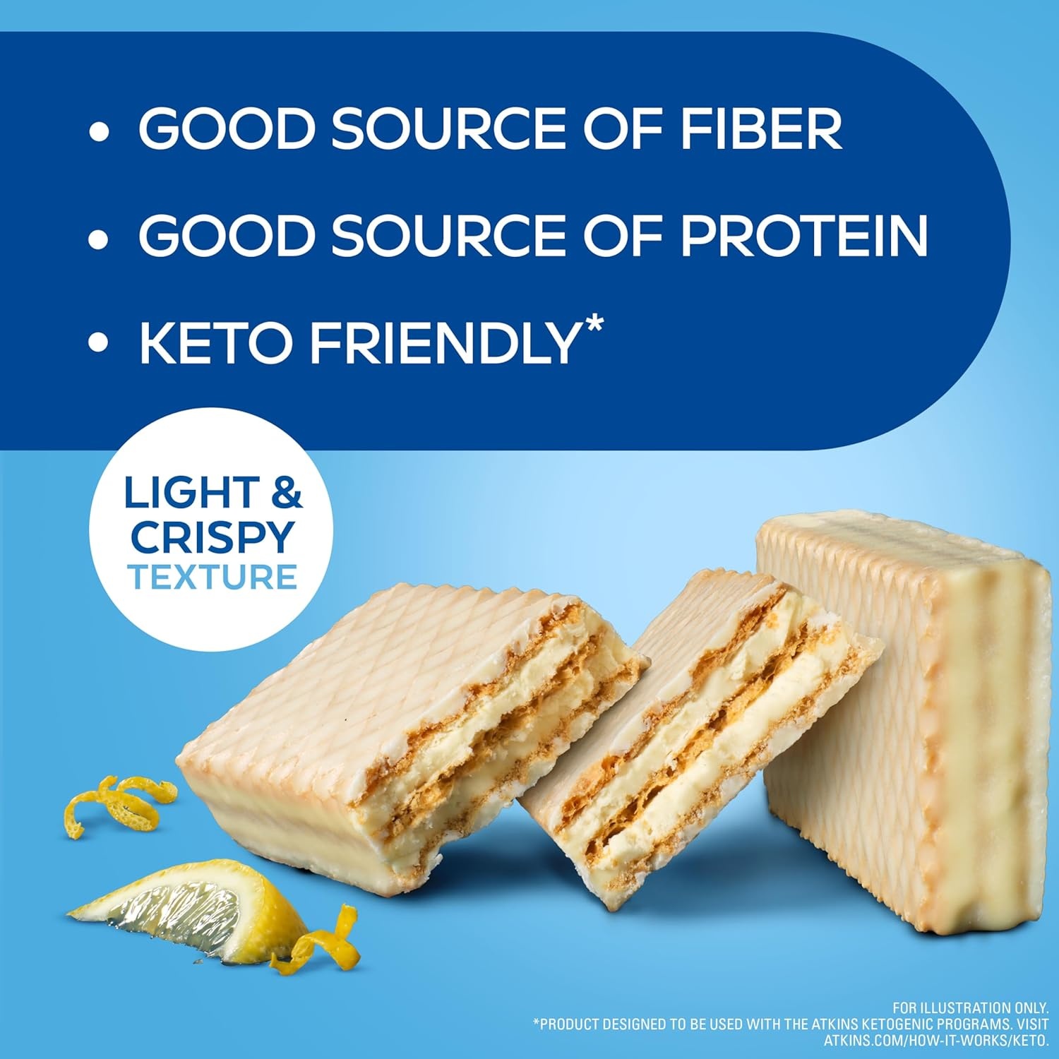 image:imageAtkins Chocolate Crme Protein Wafer Crisps Protein Dessert 4g Net Carb 1g Sugar High in Fiber Keto Friendly 5 CountLemon Crme