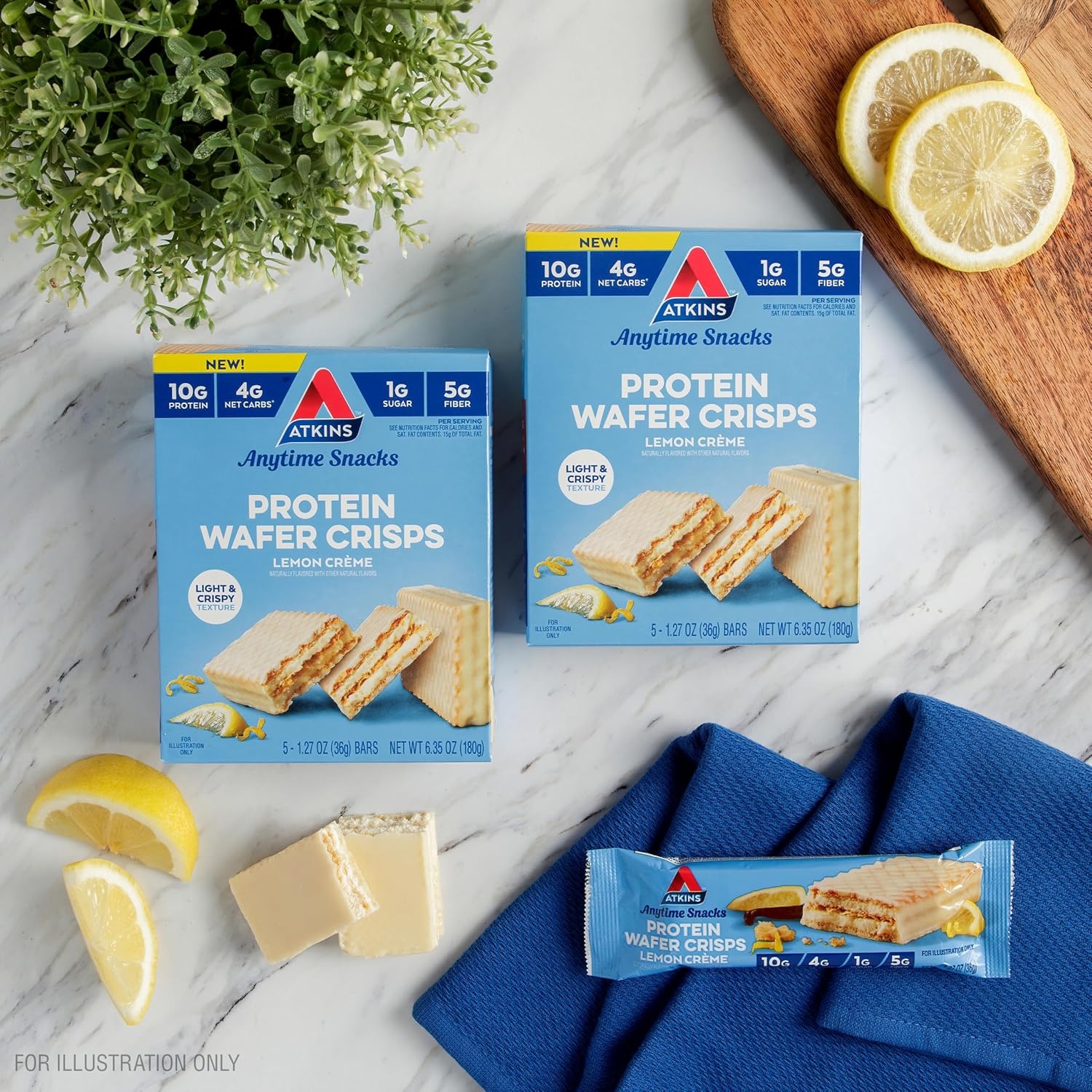 image:imageAtkins Chocolate Crme Protein Wafer Crisps Protein Dessert 4g Net Carb 1g Sugar High in Fiber Keto Friendly 5 CountLemon Crme