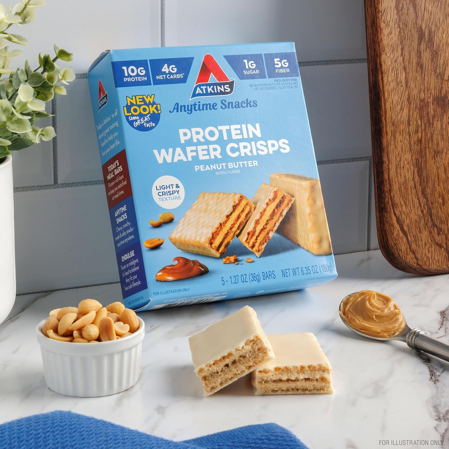 image:imageAtkins Chocolate Crme Protein Wafer Crisps Protein Dessert 4g Net Carb 1g Sugar High in Fiber Keto Friendly 5 CountPeanut Butter