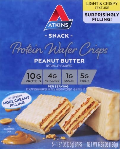 image:imageAtkins Chocolate Crme Protein Wafer Crisps Protein Dessert 4g Net Carb 1g Sugar High in Fiber Keto Friendly 5 CountPeanut Butter