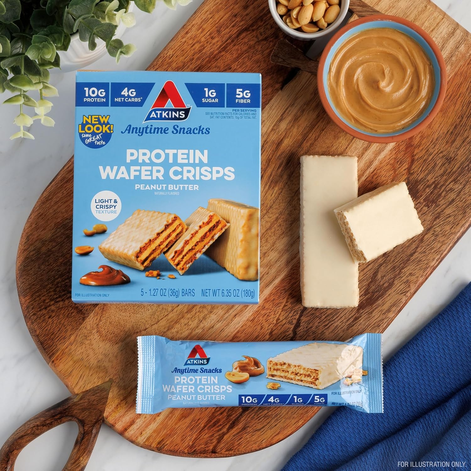 image:imageAtkins Chocolate Crme Protein Wafer Crisps Protein Dessert 4g Net Carb 1g Sugar High in Fiber Keto Friendly 5 CountPeanut Butter