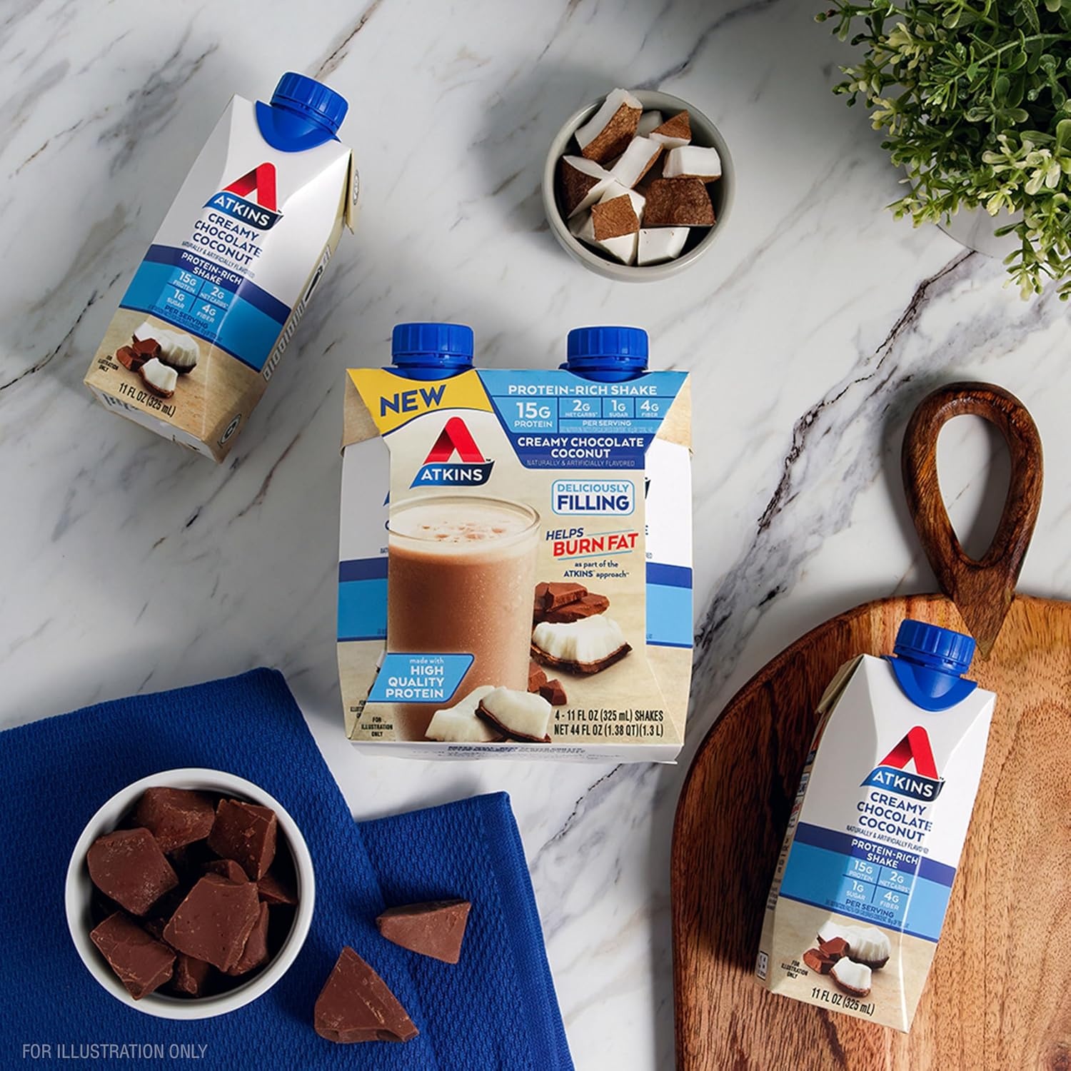 image:imageAtkins Creamy Chocolate Coconut Protein Shake 15g Protein 2g Net Carbs 1g Sugar Keto Friendly 12 Count11 Fl Oz Pack of 24