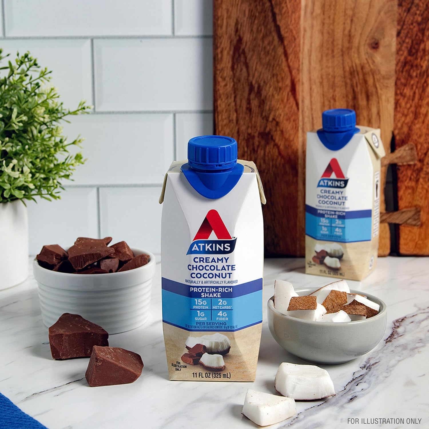 image:imageAtkins Creamy Chocolate Coconut Protein Shake 15g Protein 2g Net Carbs 1g Sugar Keto Friendly 12 Count11 Fl Oz Pack of 24