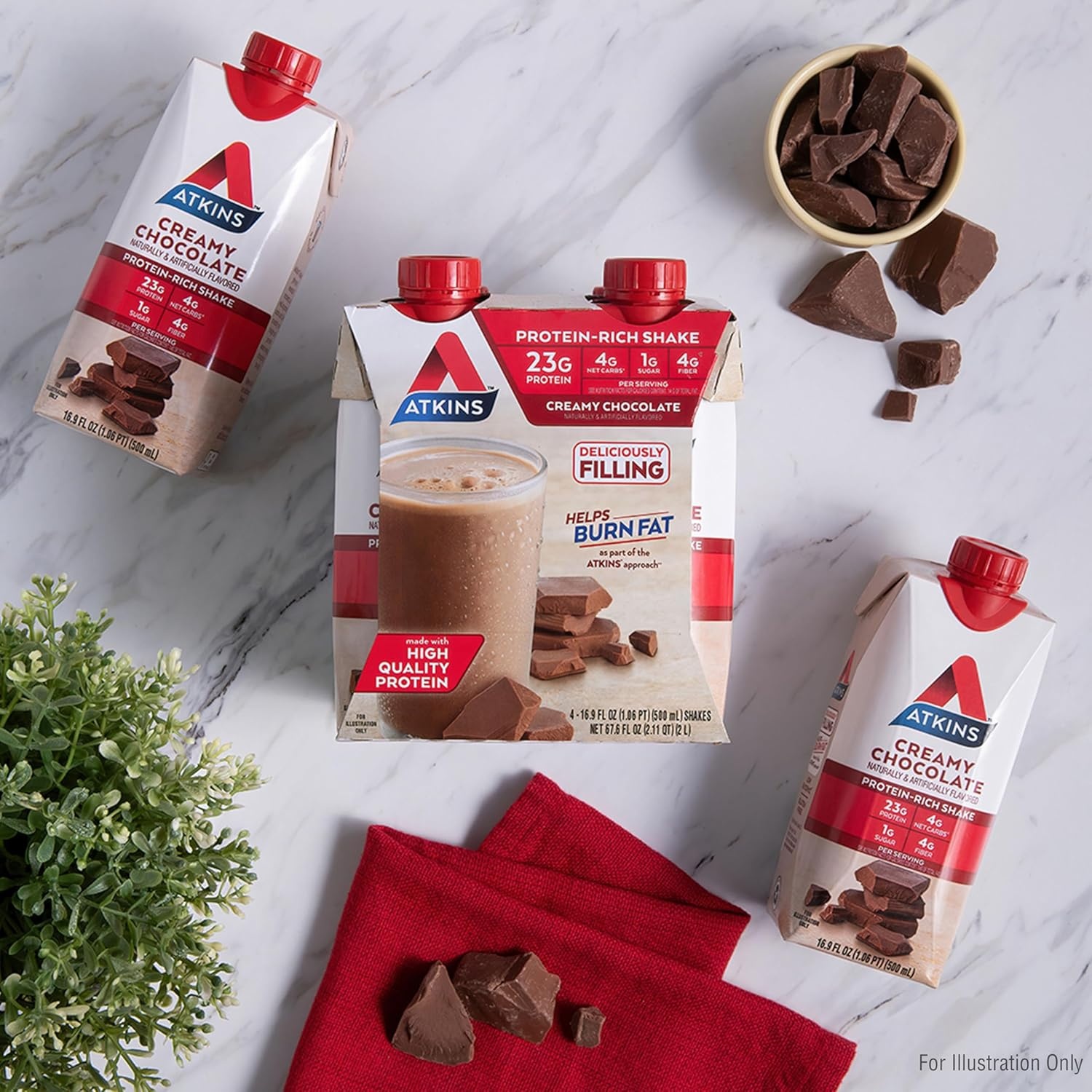 image:imageAtkins Creamy Chocolate Meal Size Protein Shake 23g Protein Low Glycemic 4g Net Carb 1g Sugar Keto Friendly 12 Count11 Fl Oz Pack of 12
