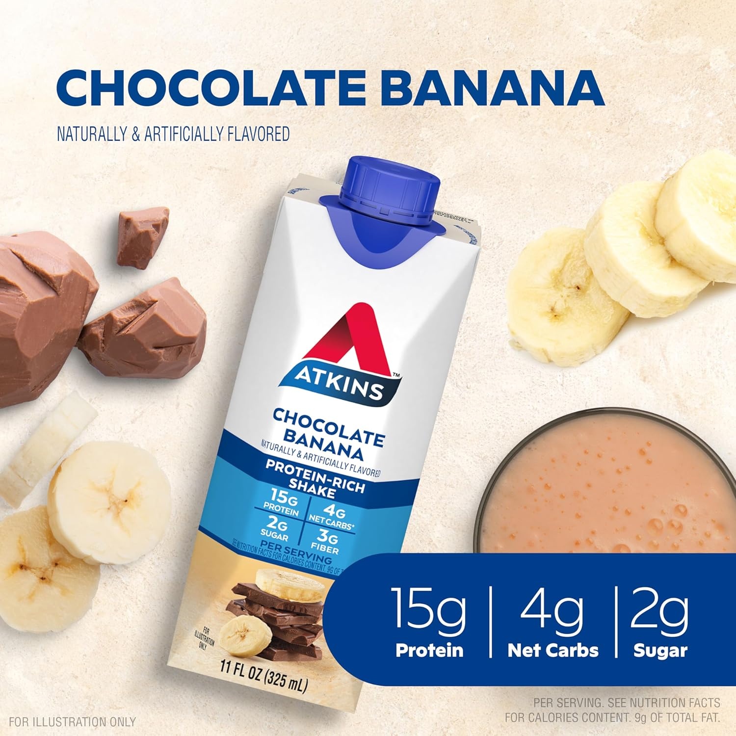 image:imageAtkins Creamy Cinnamon Swirl High Protein Shake 15g Protein Keto Protein Shake 2g Net Carb 1g Sugar Low Sugar and Low Carb Breakfast Protein Shakes 12 CountChocolate Banana