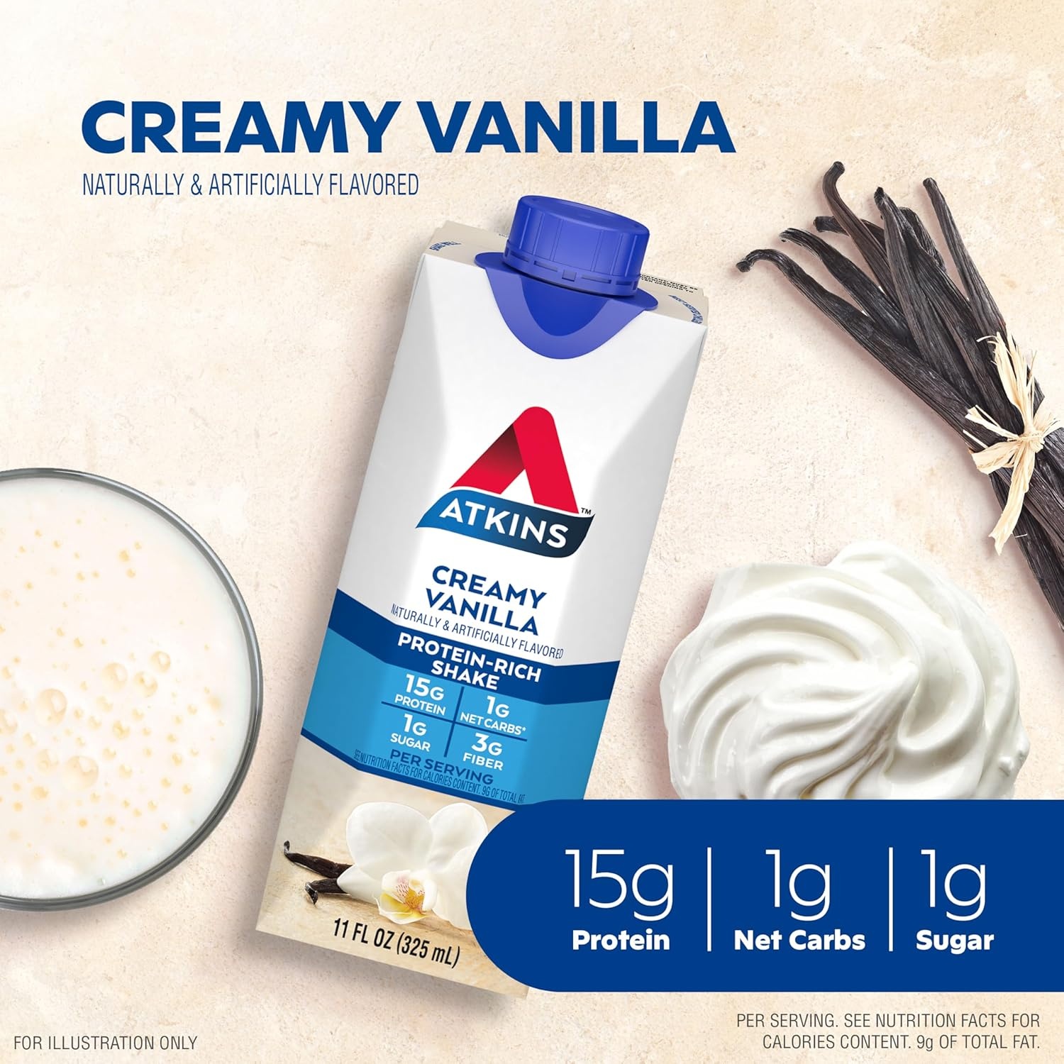 image:imageAtkins Creamy Cinnamon Swirl High Protein Shake 15g Protein Keto Protein Shake 2g Net Carb 1g Sugar Low Sugar and Low Carb Breakfast Protein Shakes 12 CountCreamy Vanila
