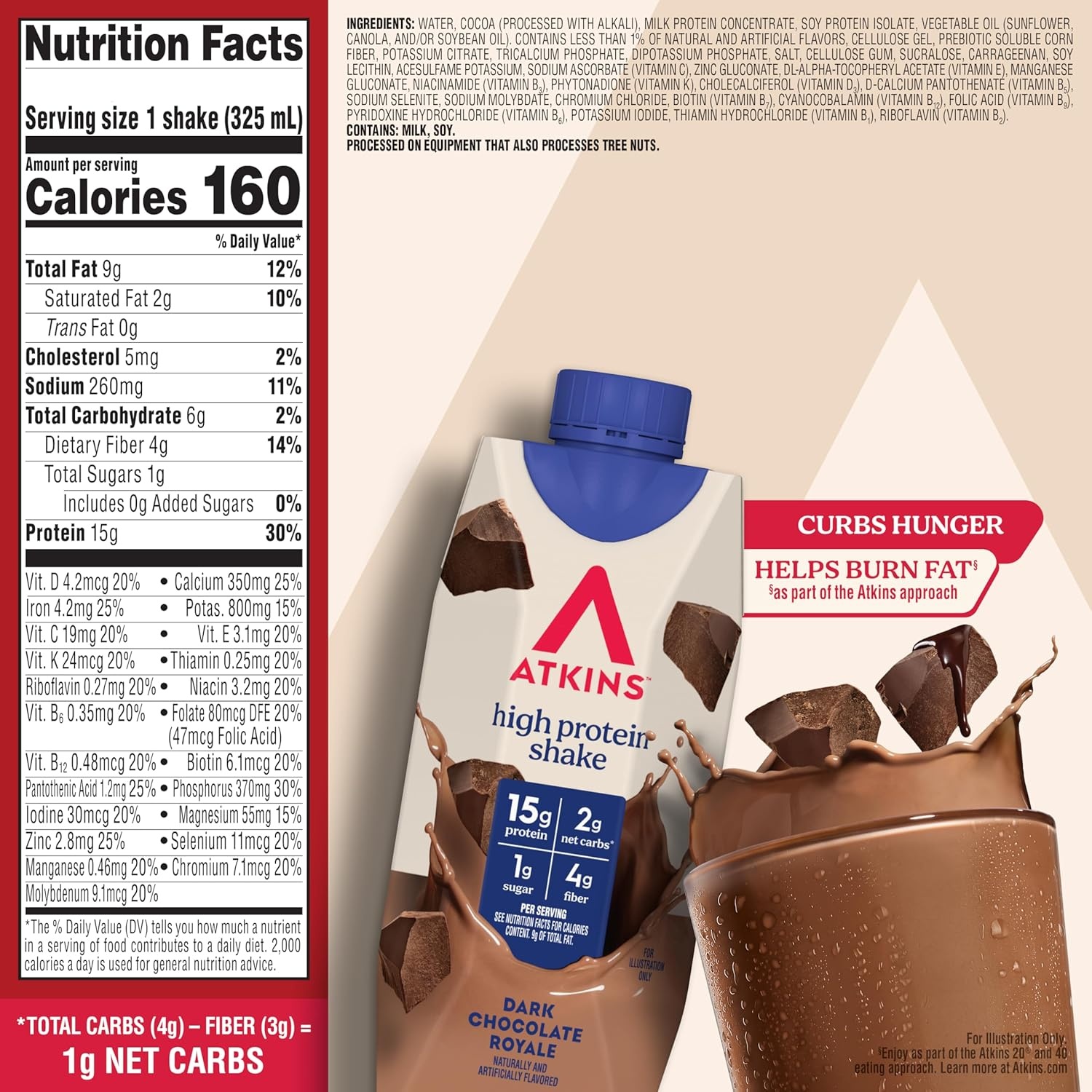 image:imageAtkins Creamy Cinnamon Swirl High Protein Shake 15g Protein Keto Protein Shake 2g Net Carb 1g Sugar Low Sugar and Low Carb Breakfast Protein Shakes 12 CountDark Chocolate