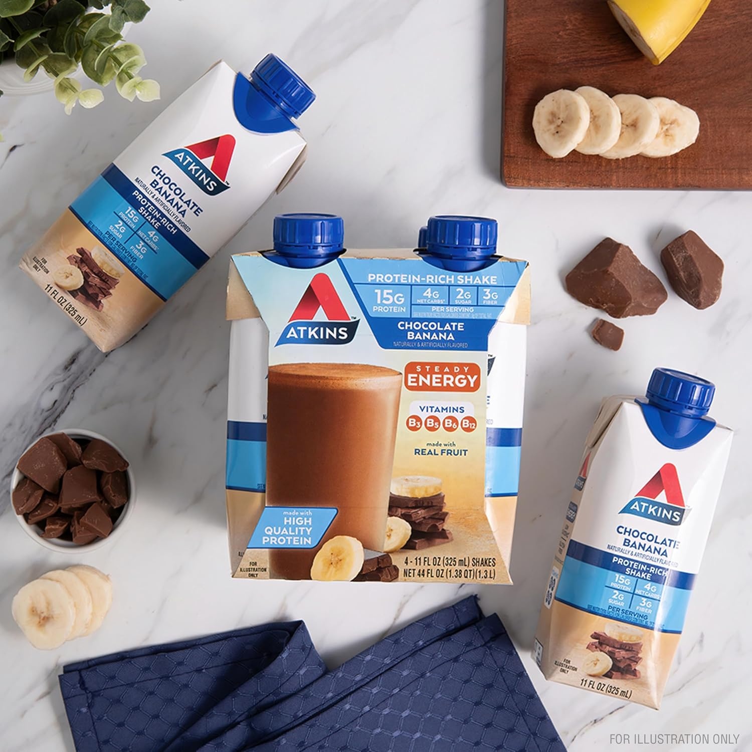 image:imageAtkins Creamy Cinnamon Swirl High Protein Shake 15g Protein Keto Protein Shake 2g Net Carb 1g Sugar Low Sugar and Low Carb Breakfast Protein Shakes 12 CountChocolate Banana