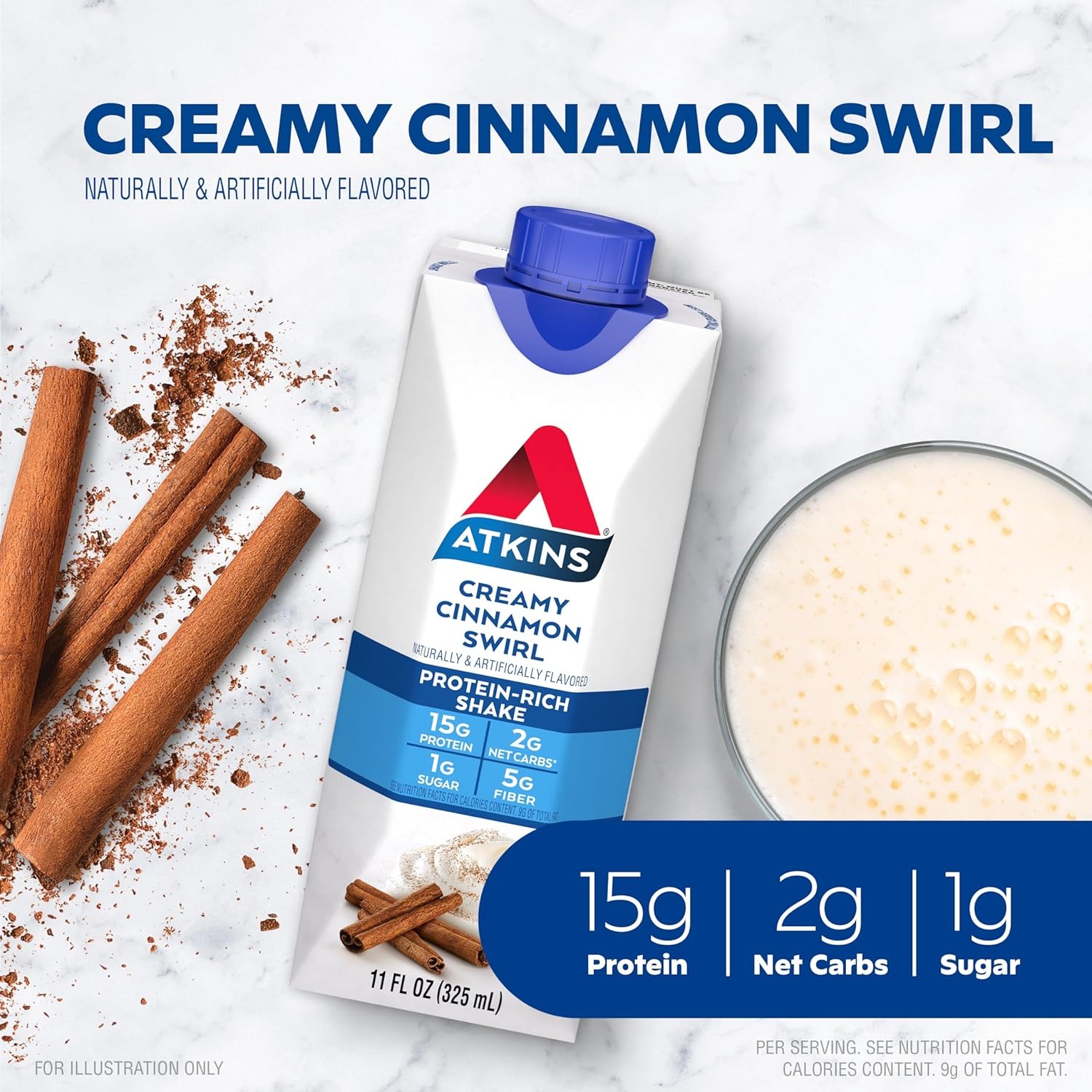 image:imageAtkins Creamy Cinnamon Swirl High Protein Shake 15g Protein Keto Protein Shake 2g Net Carb 1g Sugar Low Sugar and Low Carb Breakfast Protein Shakes 12 CountCreamy Cinnamon Swirl