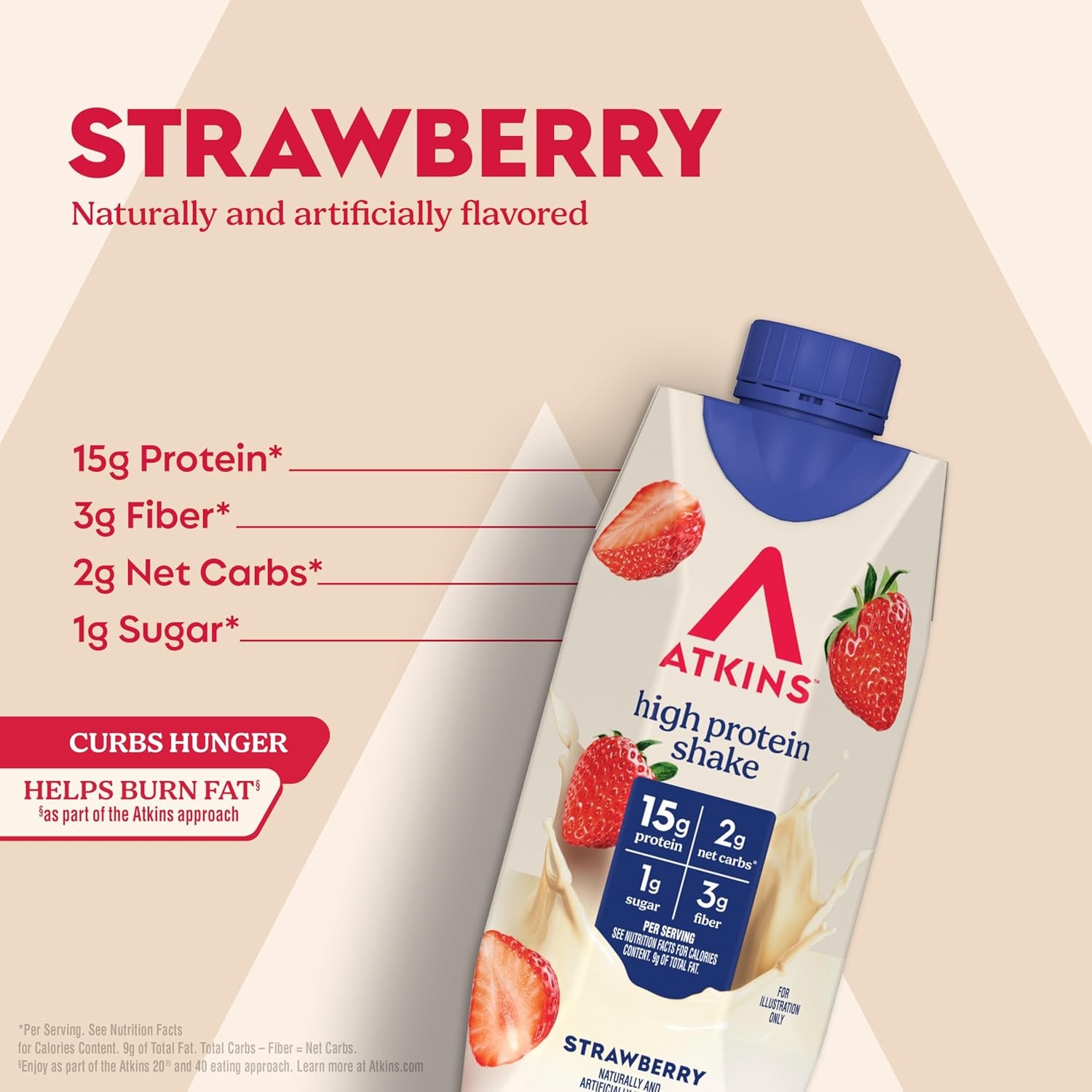 image:imageAtkins Creamy Cinnamon Swirl High Protein Shake 15g Protein Keto Protein Shake 2g Net Carb 1g Sugar Low Sugar and Low Carb Breakfast Protein Shakes 12 CountStrawberry