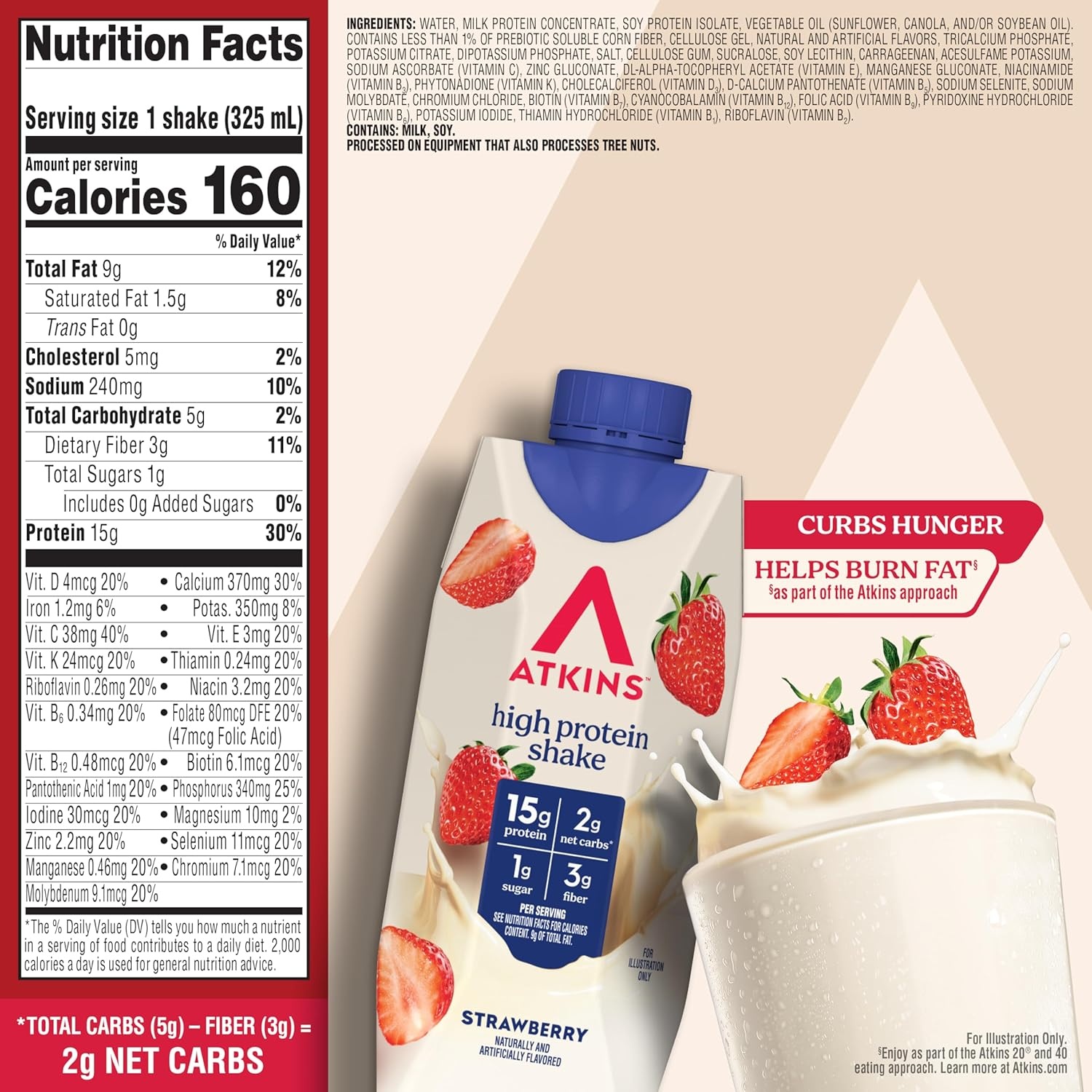 image:imageAtkins Creamy Cinnamon Swirl High Protein Shake 15g Protein Keto Protein Shake 2g Net Carb 1g Sugar Low Sugar and Low Carb Breakfast Protein Shakes 12 CountStrawberry