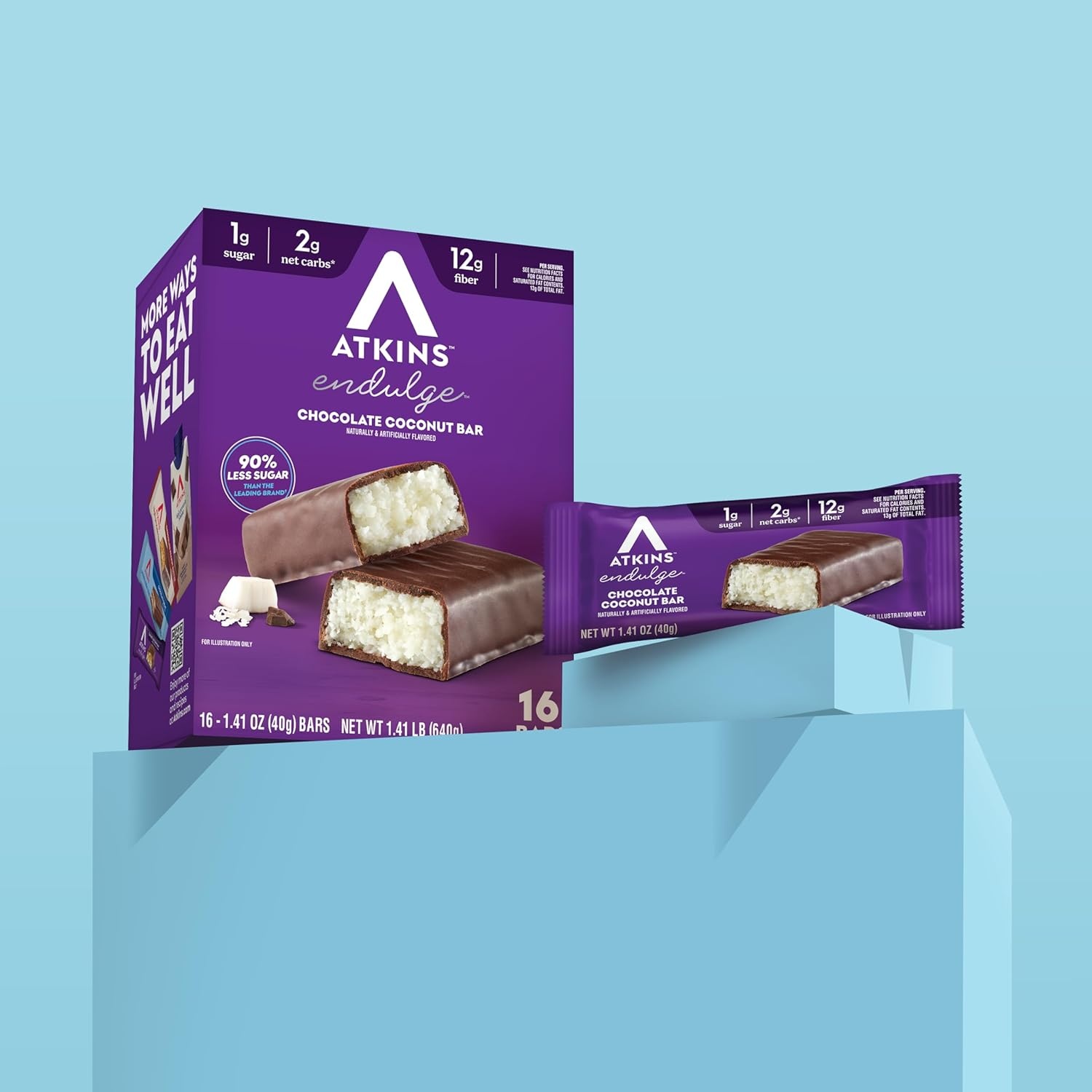 image:imageAtkins Endulge Chocolate Coconut Flavored Snack Bar 1g Sugar 12g Fiber Low Sugar Snack High Fiber Bars Keto Friendly Treat 16 Count16 Count