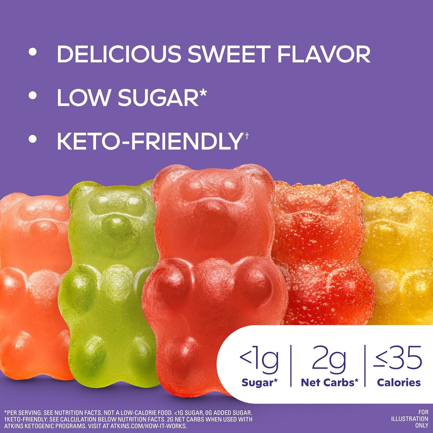 image:imageAtkins Endulge Gummy Bears Variety Pack Low Sugar Keto Friendly Candy 18 Pack 12 Sweet Gummy Bears 6 Sour Gummy Bears18 Count Pack of 1