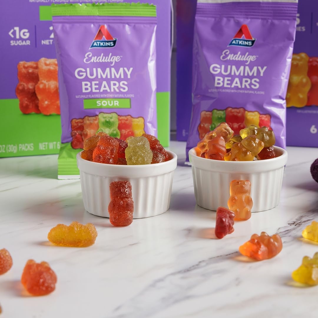 image:imageAtkins Endulge Gummy Bears Variety Pack Low Sugar Keto Friendly Candy 18 Pack 12 Sweet Gummy Bears 6 Sour Gummy Bears18 Count Pack of 1