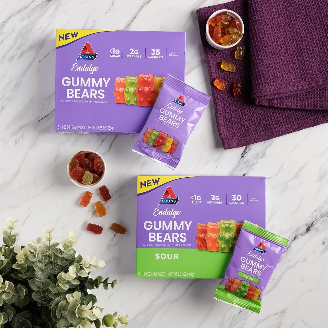 image:imageAtkins Endulge Gummy Bears Variety Pack Low Sugar Keto Friendly Candy 18 Pack 12 Sweet Gummy Bears 6 Sour Gummy Bears18 Count Pack of 2