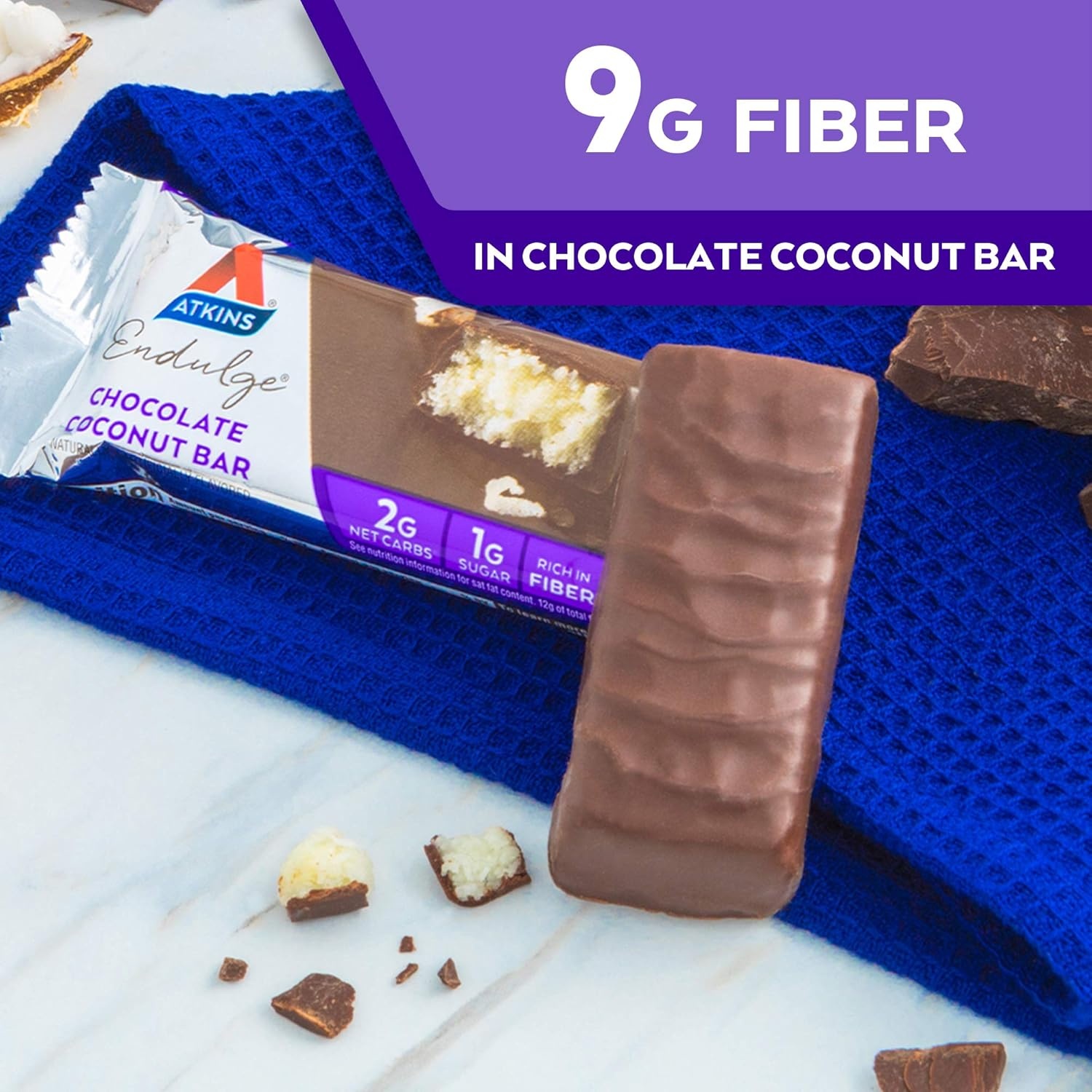 image:imageAtkins Endulge Milk Chocolate Caramel Squares Dessert Favorite Good Source of Fiber 1g Sugar 90 CountChocolate Coconut