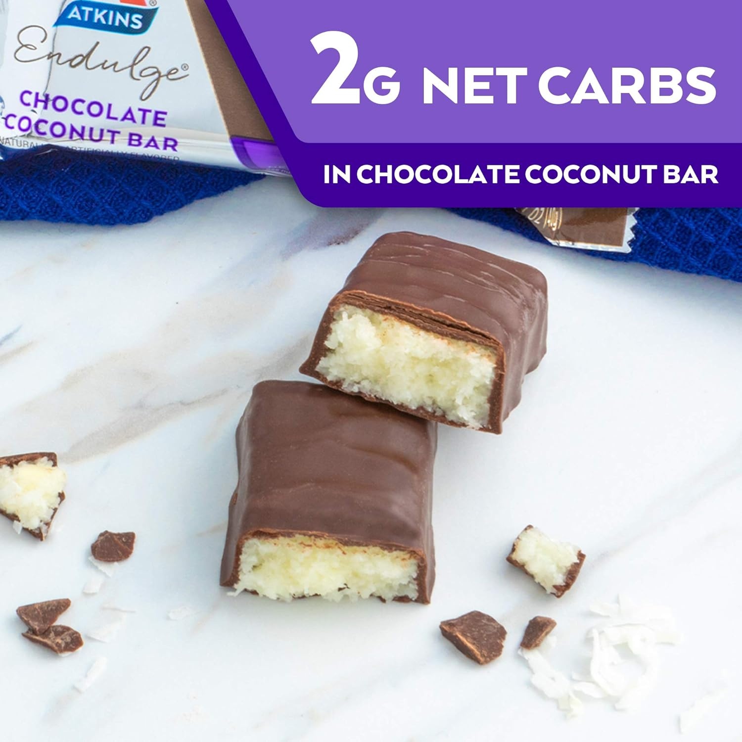 image:imageAtkins Endulge Milk Chocolate Caramel Squares Dessert Favorite Good Source of Fiber 1g Sugar 90 CountChocolate Coconut