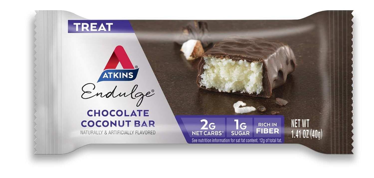 image:imageAtkins Endulge Milk Chocolate Caramel Squares Dessert Favorite Good Source of Fiber 1g Sugar 90 CountChocolate Coconut