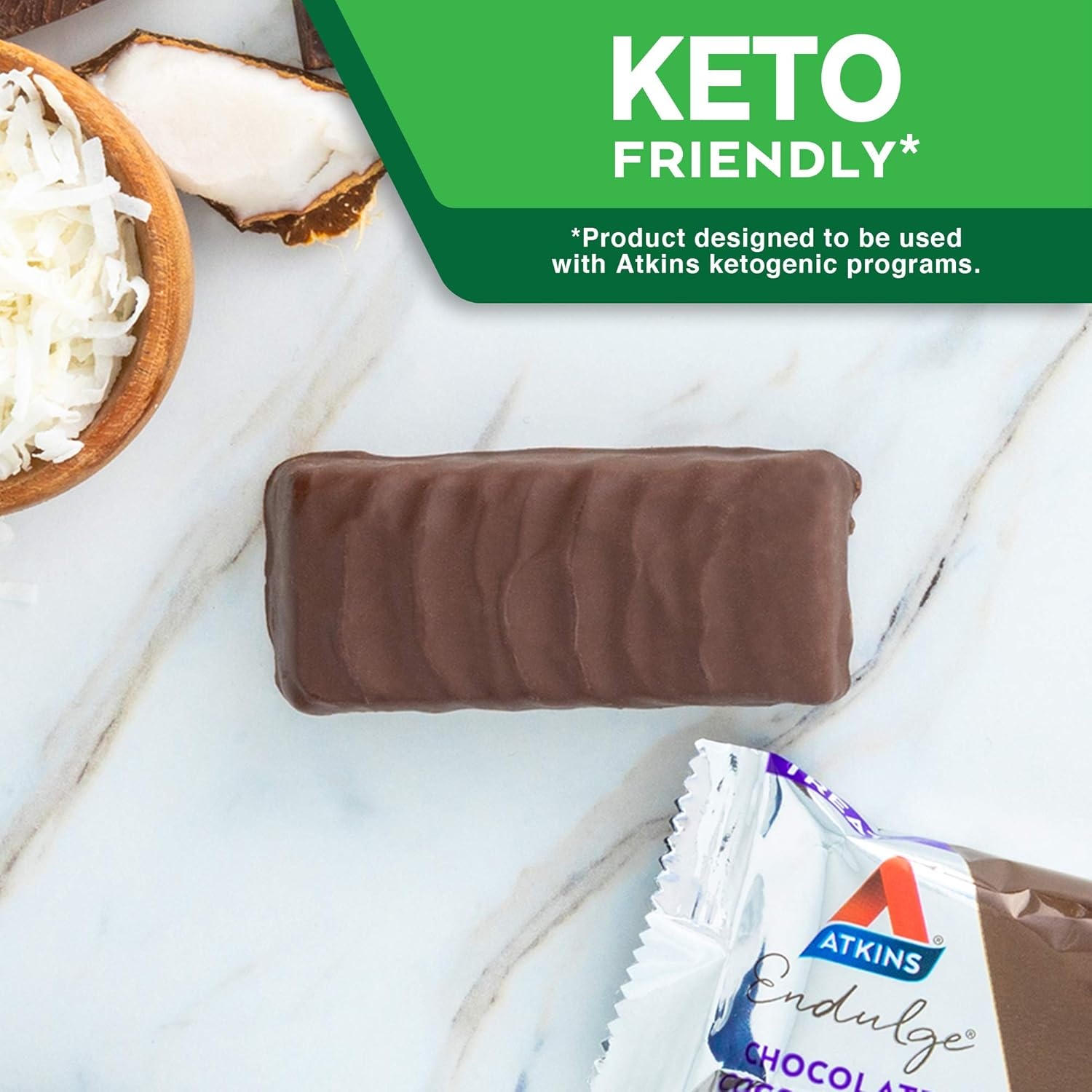 image:imageAtkins Endulge Milk Chocolate Caramel Squares Dessert Favorite Good Source of Fiber 1g Sugar 90 CountChocolate Coconut