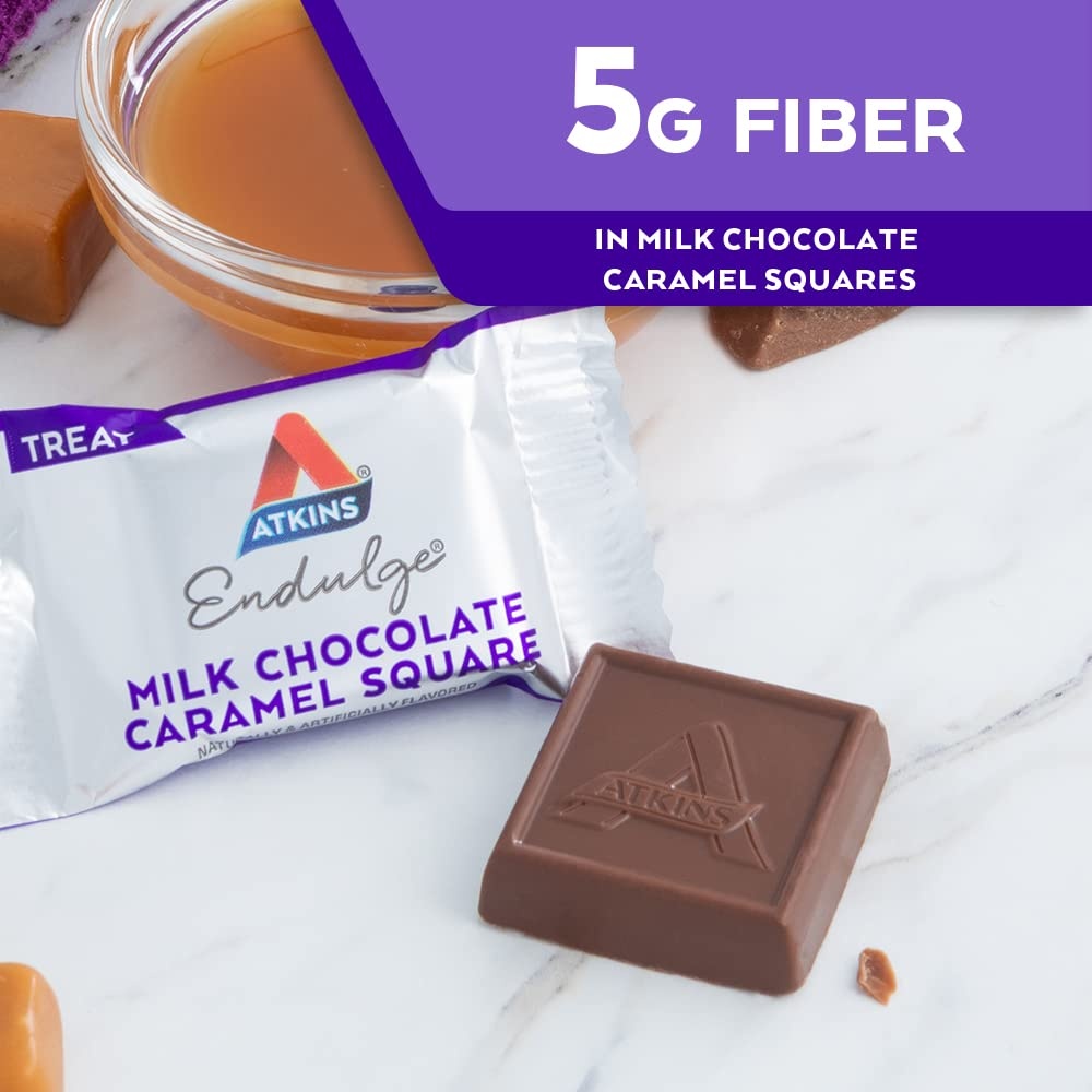 image:imageAtkins Endulge Milk Chocolate Caramel Squares Dessert Favorite Good Source of Fiber 1g Sugar 90 CountMilk Chocolate Caramel Squares