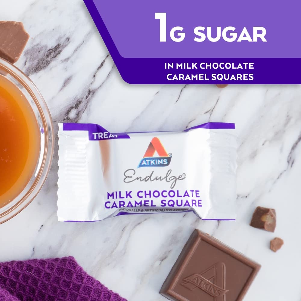 image:imageAtkins Endulge Milk Chocolate Caramel Squares Dessert Favorite Good Source of Fiber 1g Sugar 90 CountMilk Chocolate Caramel Squares