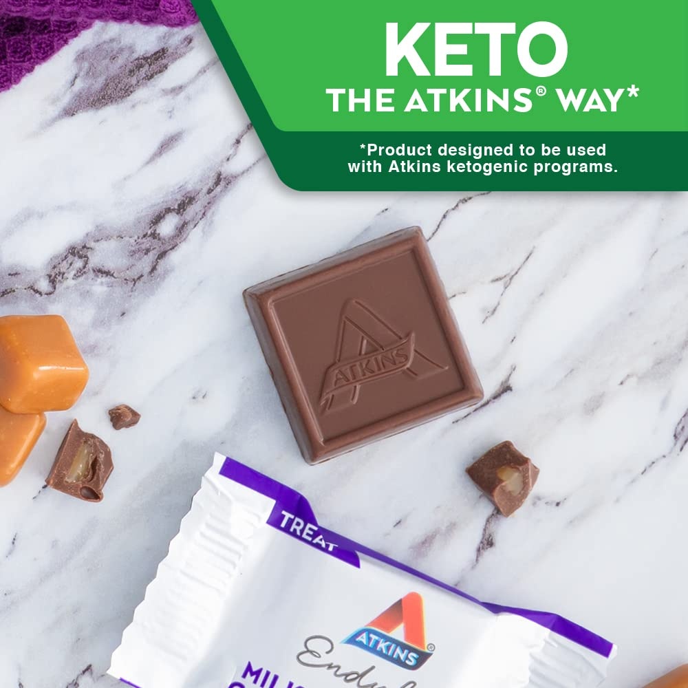 image:imageAtkins Endulge Milk Chocolate Caramel Squares Dessert Favorite Good Source of Fiber 1g Sugar 90 CountMilk Chocolate Caramel Squares