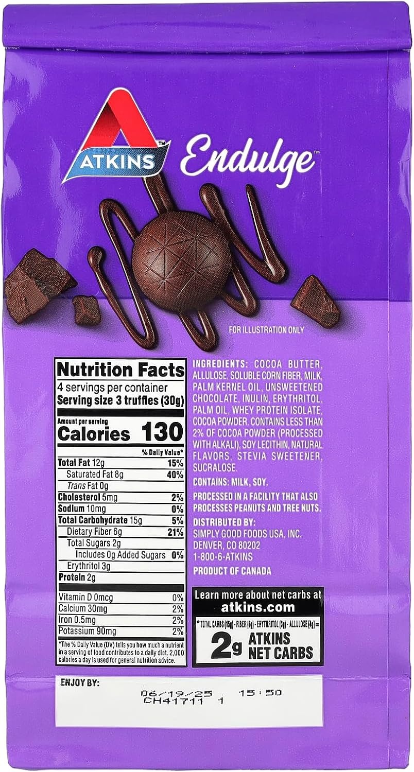 image:imageAtkins Endulge Milk Chocolate Truffles Low Sugar Low Carb Keto Friendly 6 pack 12 Truffles each PackTruffle