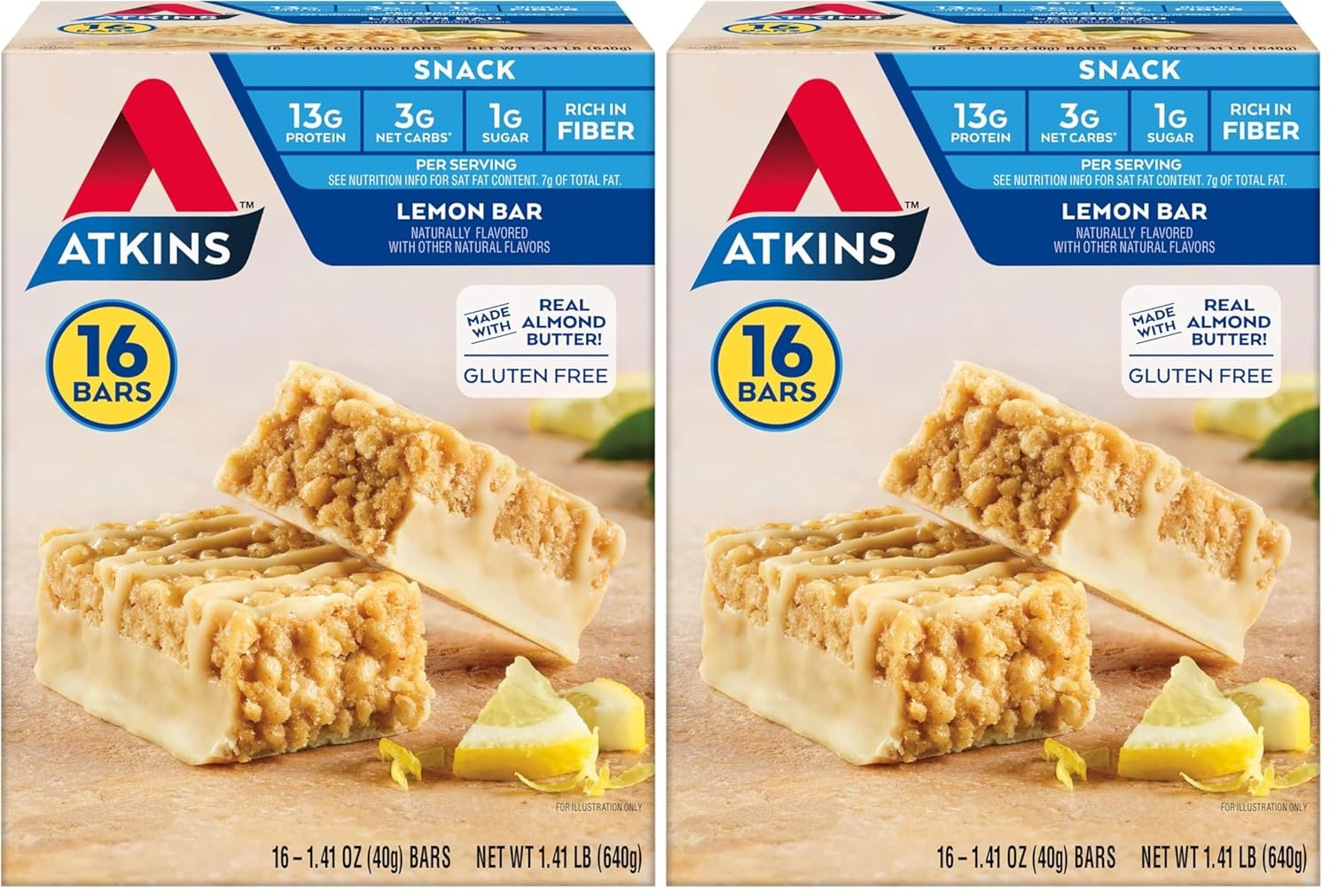 image:imageAtkins Lemon Flavored Snack Bar High Protein Bar Low Sugar and Low Carb Keto Friendly Snack Gluten Free High in Fiber Made with Real Almond Butter 16 CountLemon Bar