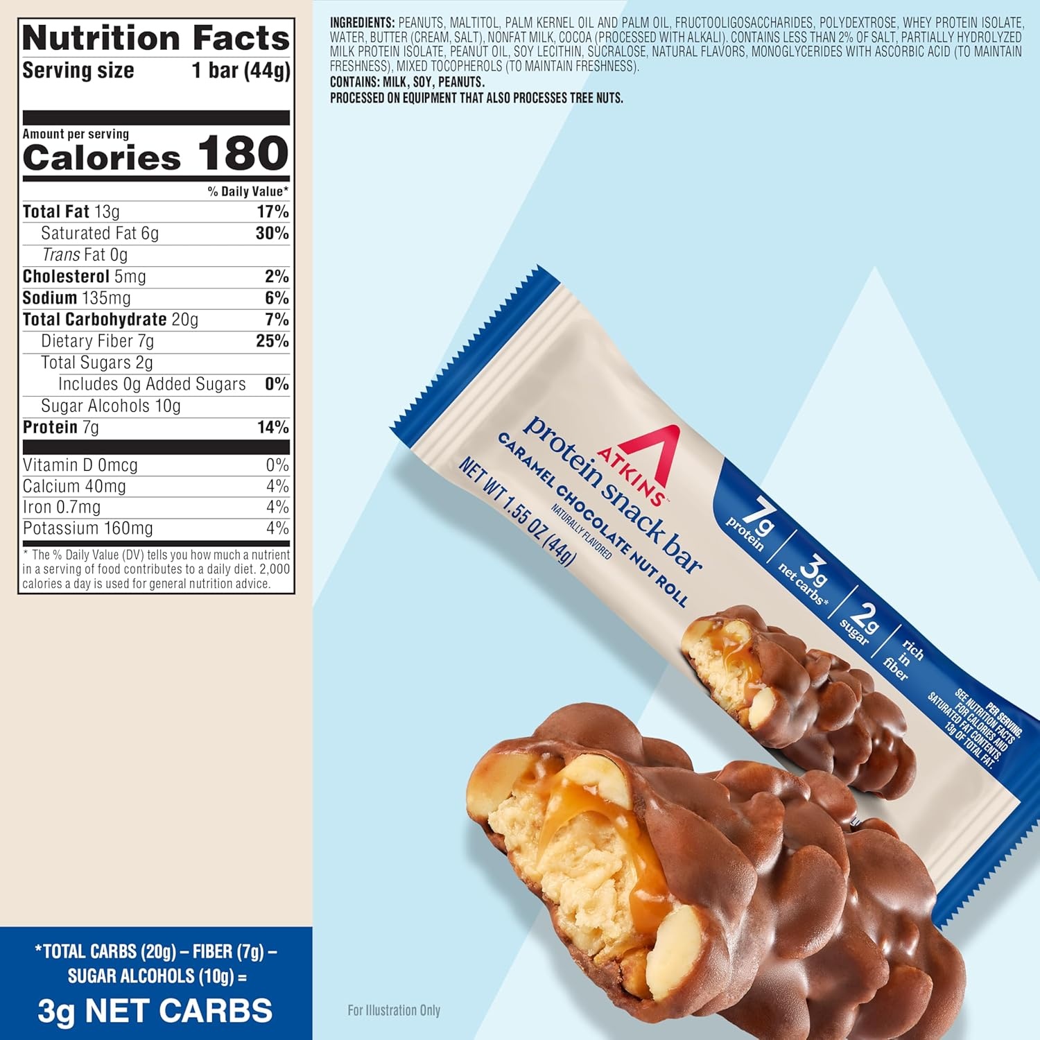 image:imageAtkins Lemon Flavored Snack Bar High Protein Bar Low Sugar and Low Carb Keto Friendly Snack Gluten Free High in Fiber Made with Real Almond Butter 16 CountCaramel Chocolate Nut Roll