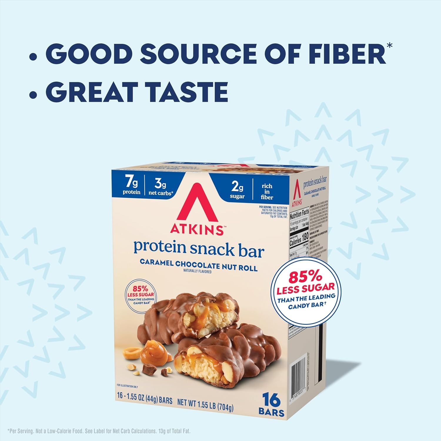 image:imageAtkins Lemon Flavored Snack Bar High Protein Bar Low Sugar and Low Carb Keto Friendly Snack Gluten Free High in Fiber Made with Real Almond Butter 16 CountCaramel Chocolate Nut Roll