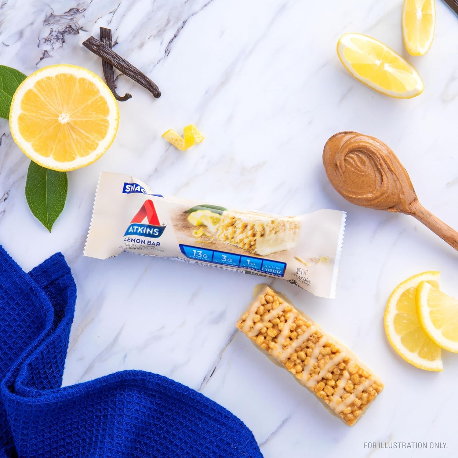 image:imageAtkins Lemon Flavored Snack Bar High Protein Bar Low Sugar and Low Carb Keto Friendly Snack Gluten Free High in Fiber Made with Real Almond Butter 16 CountLemon Bar