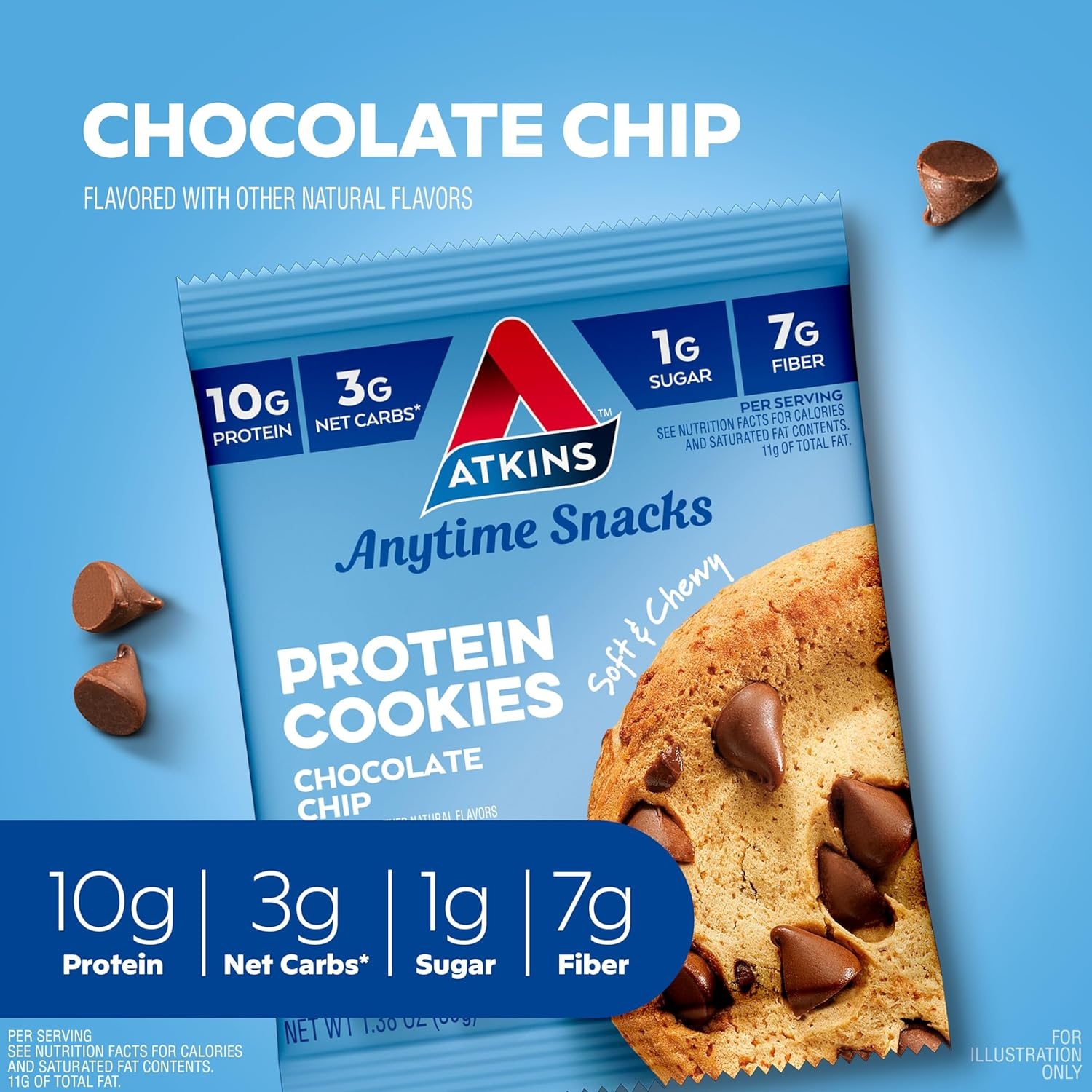 image:imageAtkins Peanut Butter High Protein Cookie Keto Snacks 3g Net Carb 1g Sugar Low Sugar Snacks Low Carb Treats 4 CountChocolate Chip