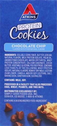 image:imageAtkins Peanut Butter High Protein Cookie Keto Snacks 3g Net Carb 1g Sugar Low Sugar Snacks Low Carb Treats 4 CountChocolate Chip