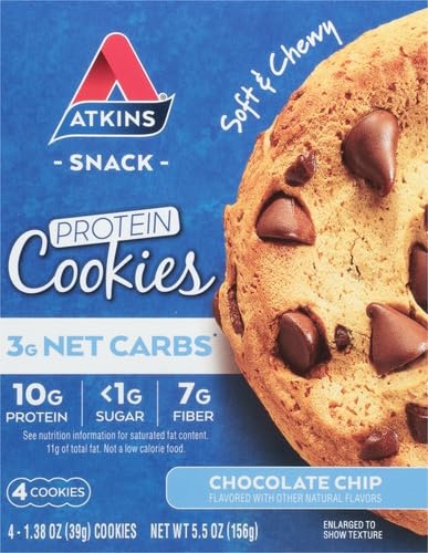 image:imageAtkins Peanut Butter High Protein Cookie Keto Snacks 3g Net Carb 1g Sugar Low Sugar Snacks Low Carb Treats 4 CountChocolate Chip