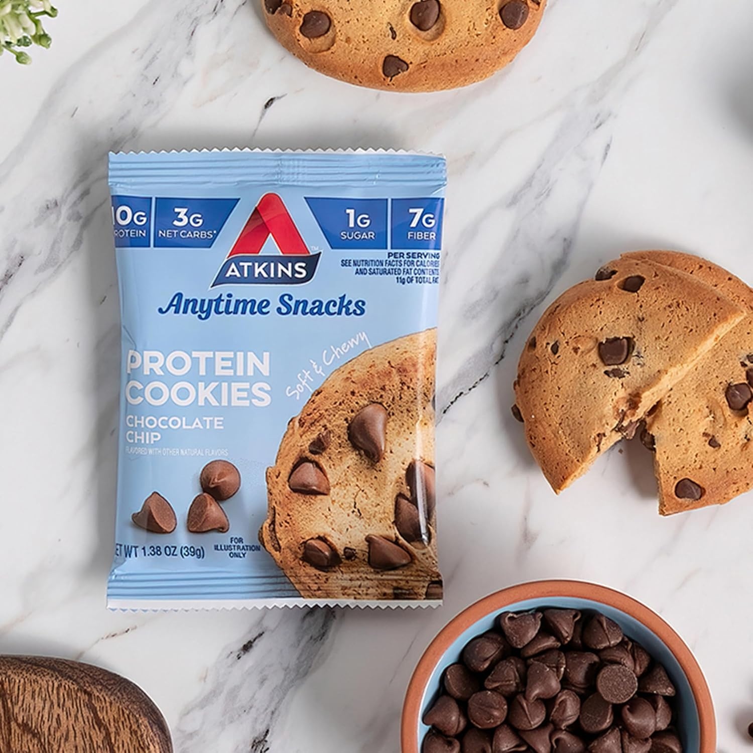 image:imageAtkins Peanut Butter High Protein Cookie Keto Snacks 3g Net Carb 1g Sugar Low Sugar Snacks Low Carb Treats 4 CountChocolate Chip
