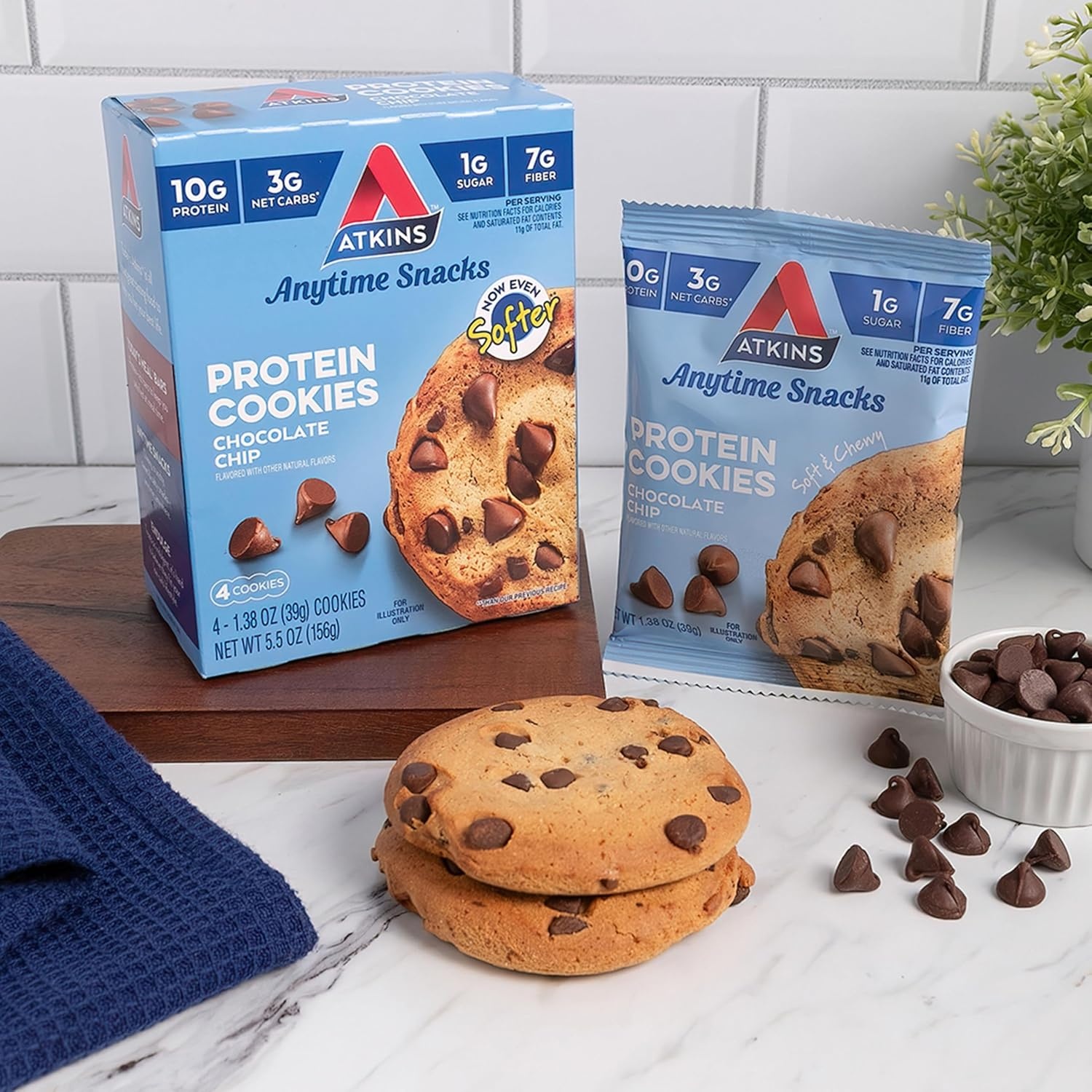 image:imageAtkins Peanut Butter High Protein Cookie Keto Snacks 3g Net Carb 1g Sugar Low Sugar Snacks Low Carb Treats 4 CountChocolate Chip
