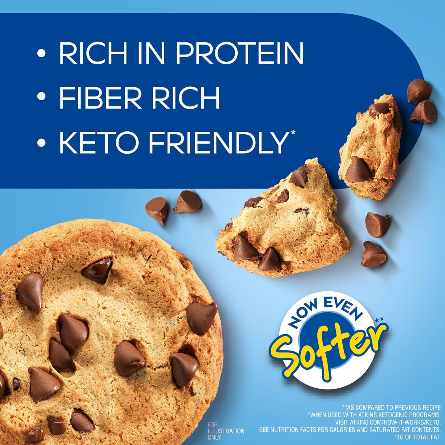 image:imageAtkins Peanut Butter High Protein Cookie Keto Snacks 3g Net Carb 1g Sugar Low Sugar Snacks Low Carb Treats 4 CountChocolate Chip