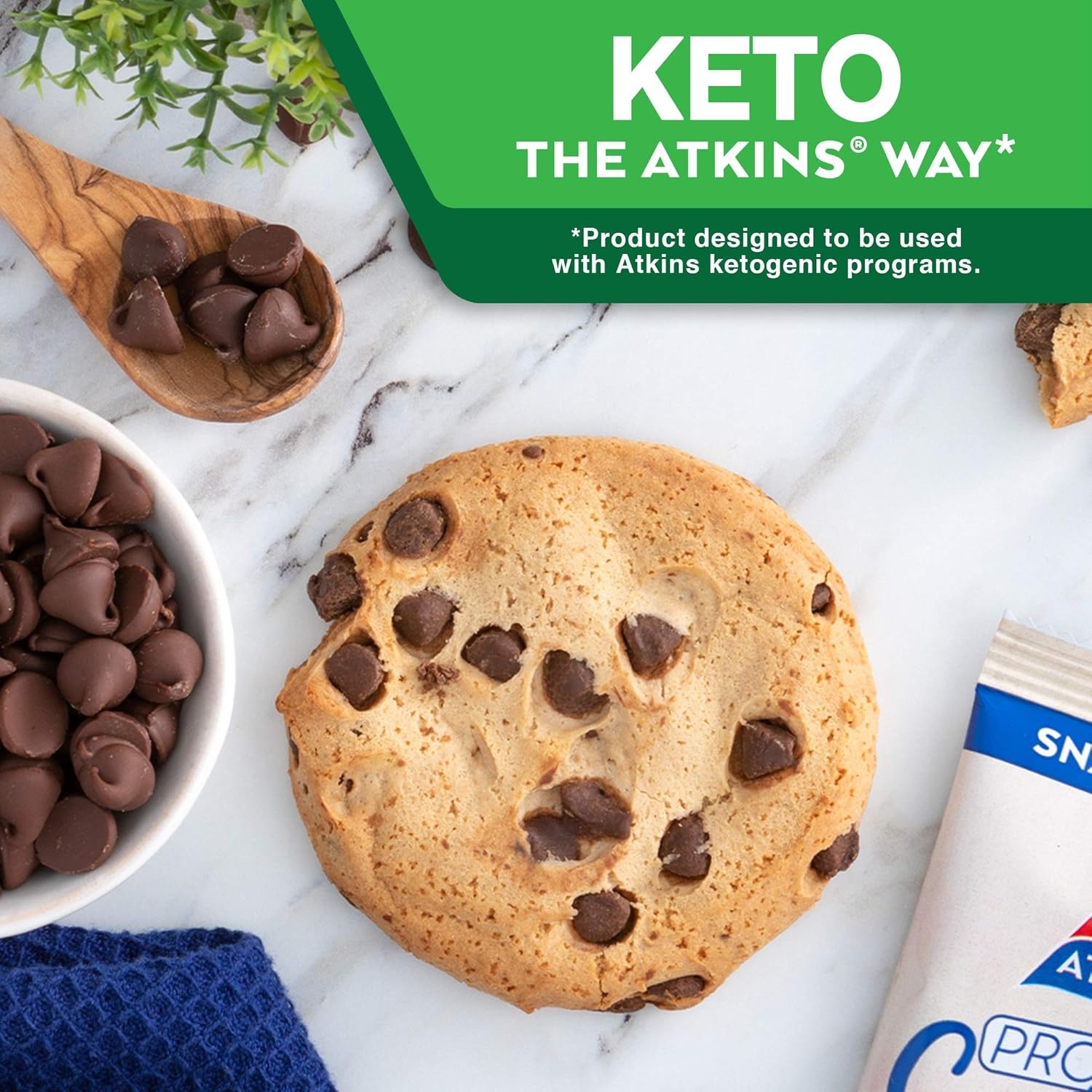 image:imageAtkins Peanut Butter High Protein Cookie Keto Snacks 3g Net Carb 1g Sugar Low Sugar Snacks Low Carb Treats 4 CountChocolate Chip