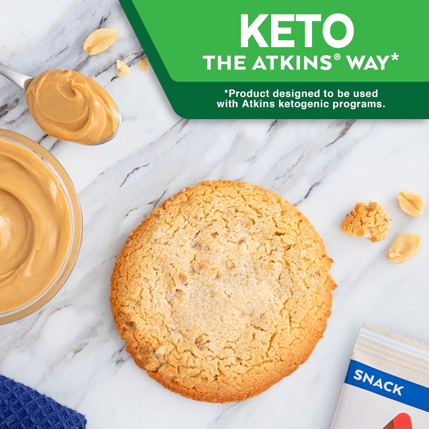 image:imageAtkins Peanut Butter High Protein Cookie Keto Snacks 3g Net Carb 1g Sugar Low Sugar Snacks Low Carb Treats 4 CountPeanut Butter