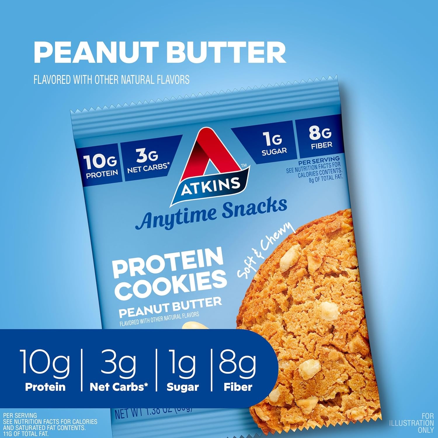 image:imageAtkins Peanut Butter High Protein Cookie Keto Snacks 3g Net Carb 1g Sugar Low Sugar Snacks Low Carb Treats 4 CountPeanut Butter