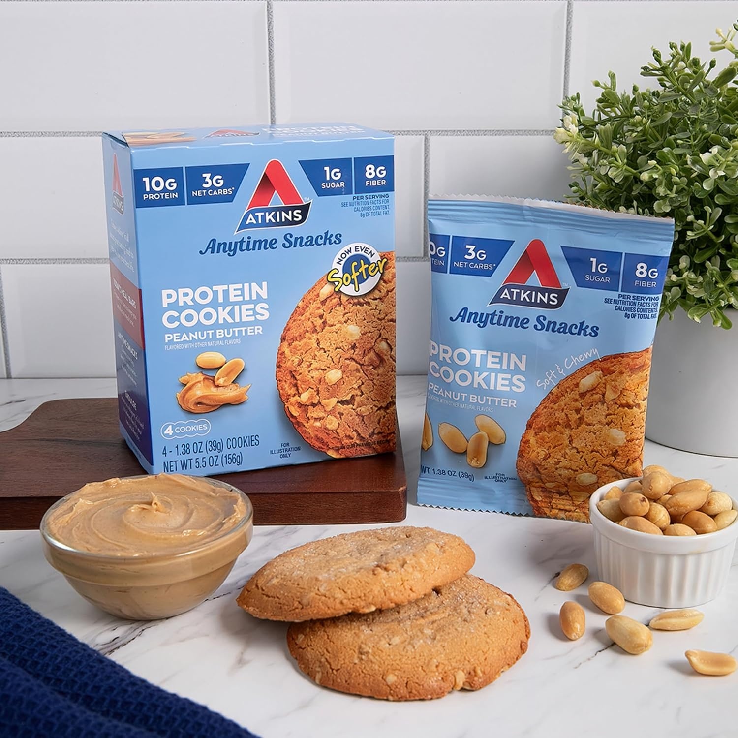 image:imageAtkins Peanut Butter High Protein Cookie Keto Snacks 3g Net Carb 1g Sugar Low Sugar Snacks Low Carb Treats 4 CountPeanut Butter